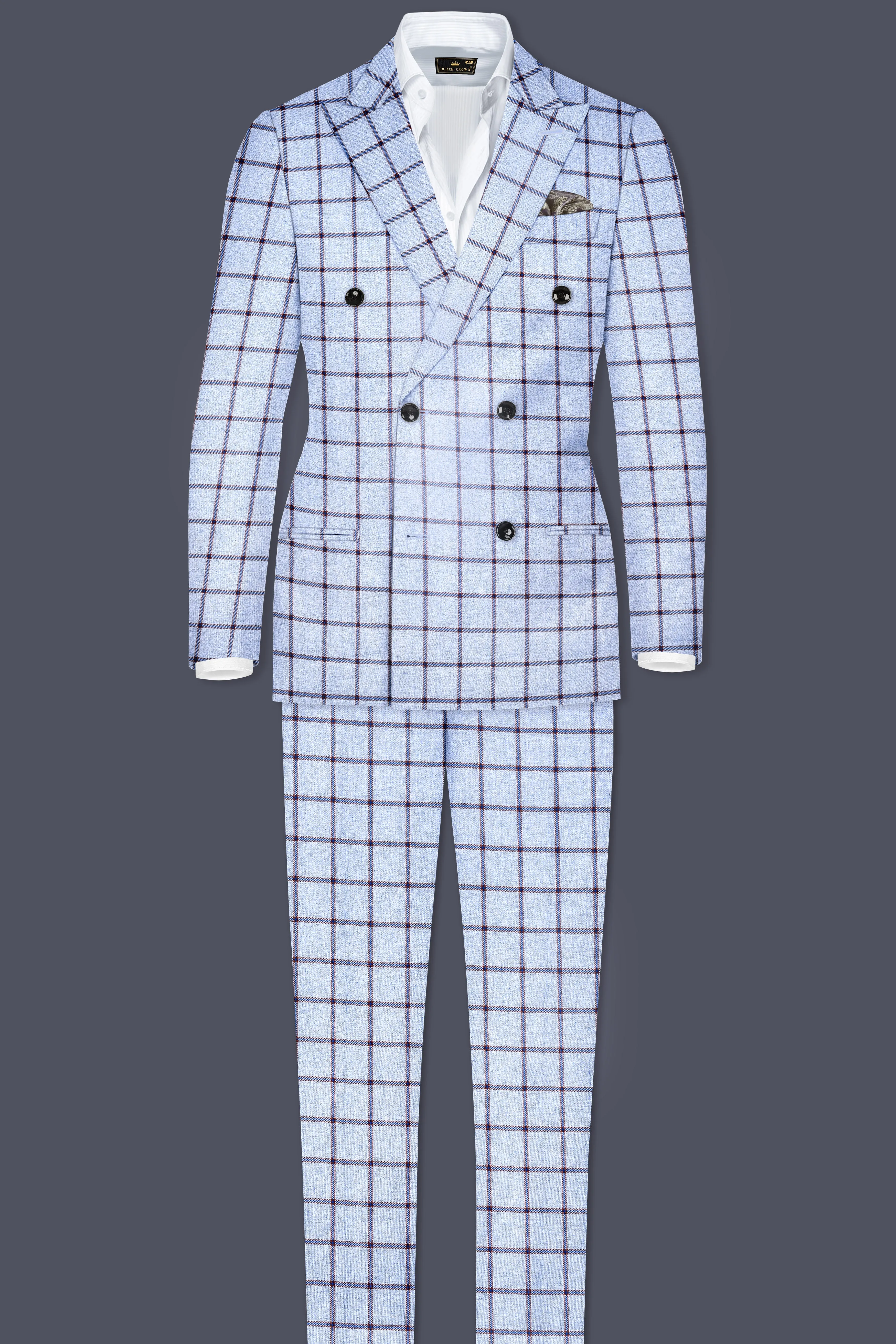 Mistrel-Spun Pearl Blue Windows Wool Rich Double Breasted Suit sold by French Crown product image thumbnail 4