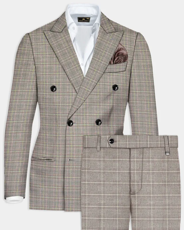 Café Noir Brown Plaid Wool Rich Double Breasted Suit made by French Crown