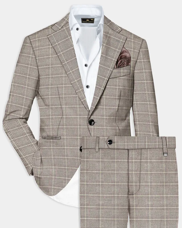 Café Noir Brown Plaid Wool Rich Single Breasted Suit made by French Crown