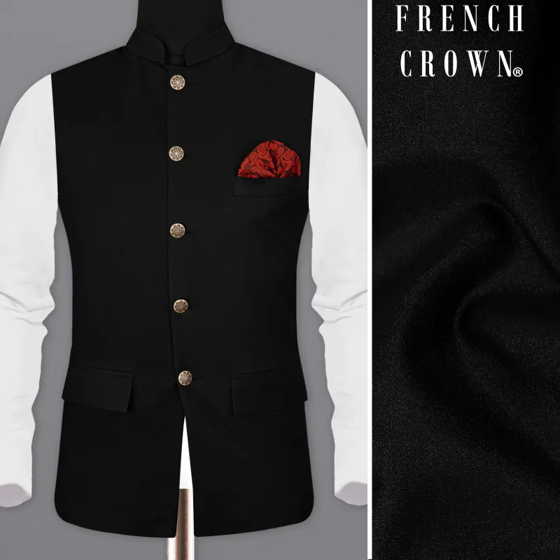Jade Black Textured Nehru Jacket sold by French Crown