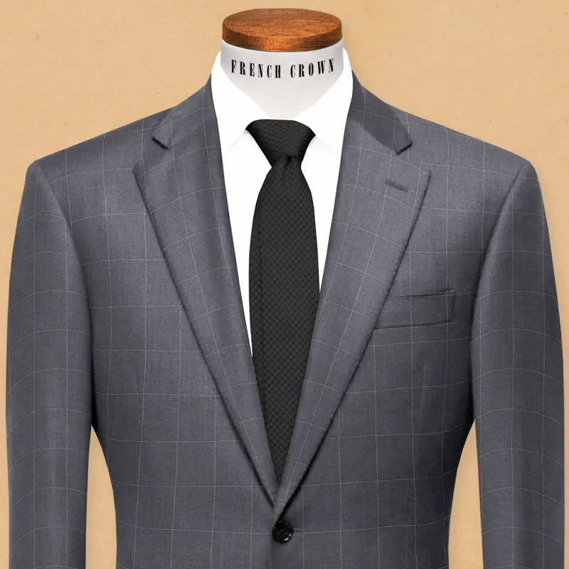 Pebble Grey Windowpane Wool Blazer sold by French Crown