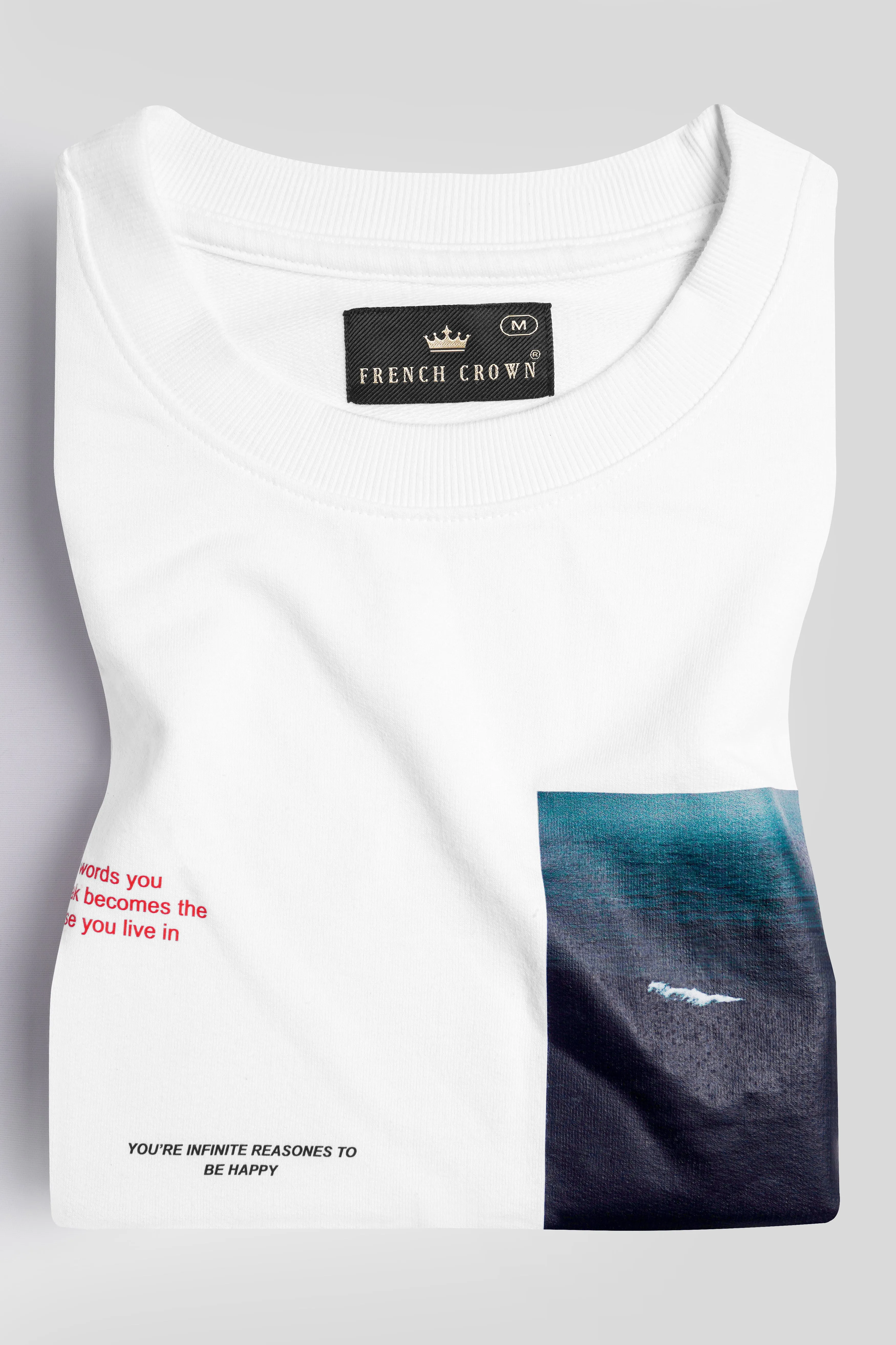Bright White Printed Premium Cotton Oversized T-Shirt sold by French Crown product image thumbnail 5