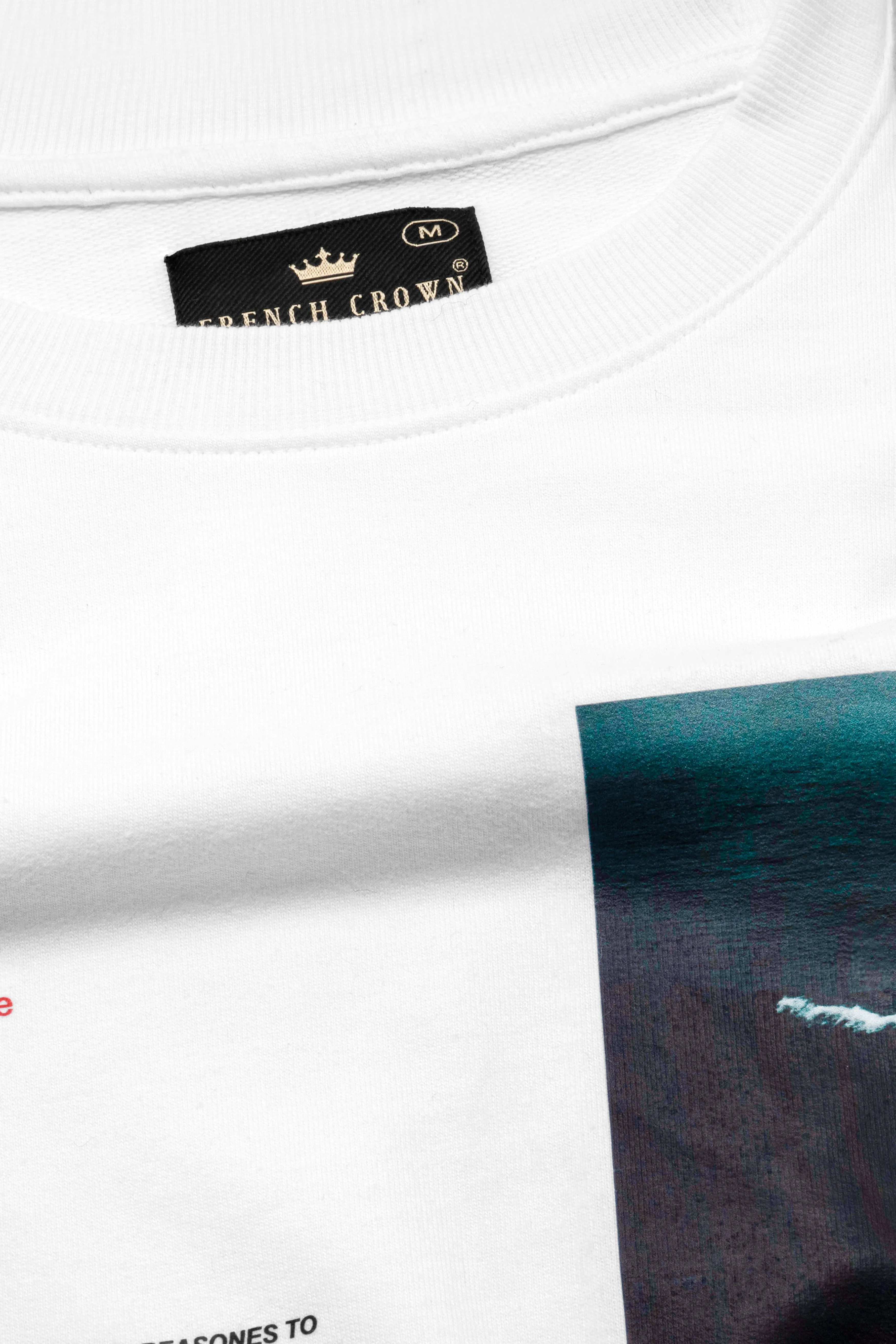 Bright White Printed Premium Cotton Oversized T-Shirt sold by French Crown product image thumbnail 4
