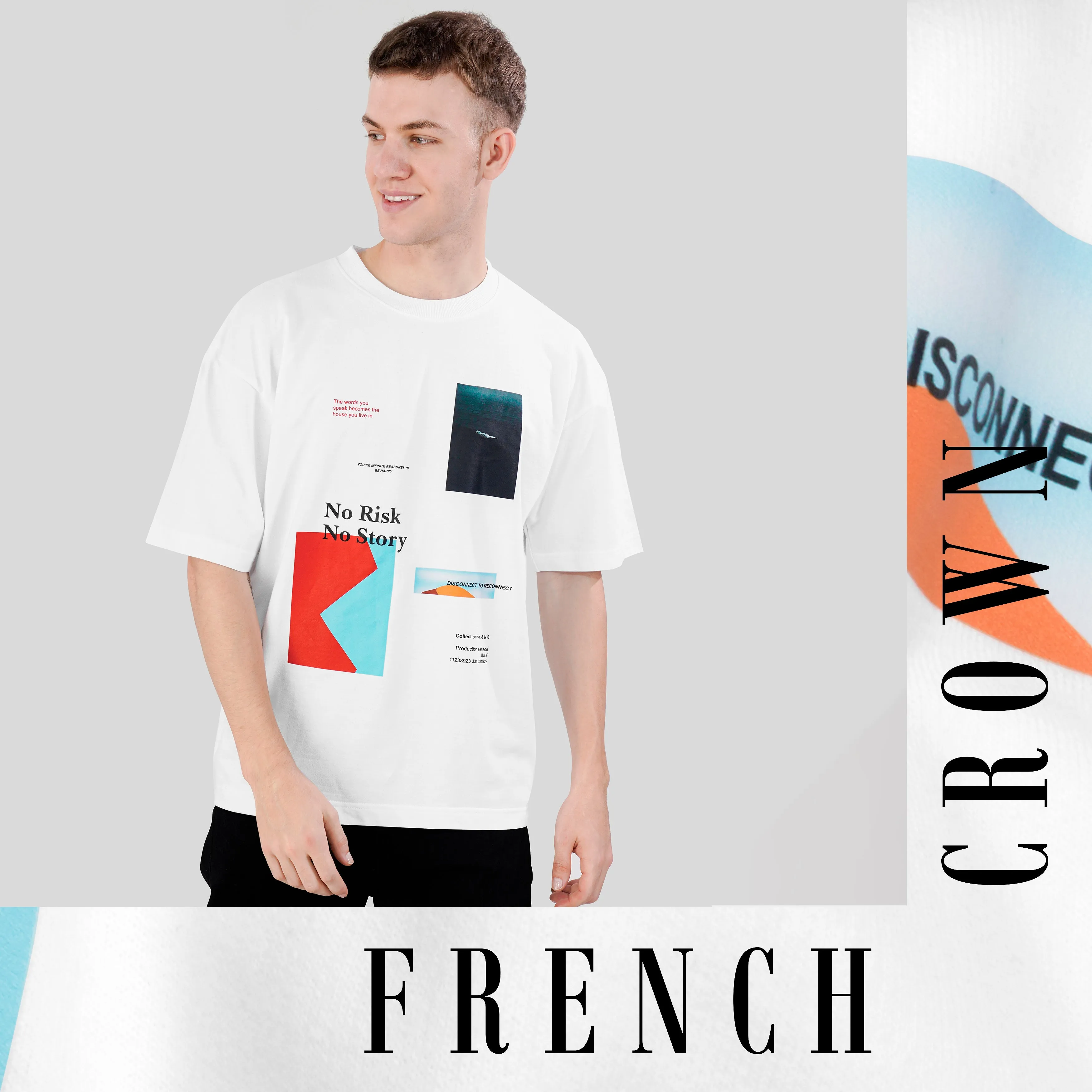 Bright White Printed Premium Cotton Oversized T-Shirt sold by French Crown