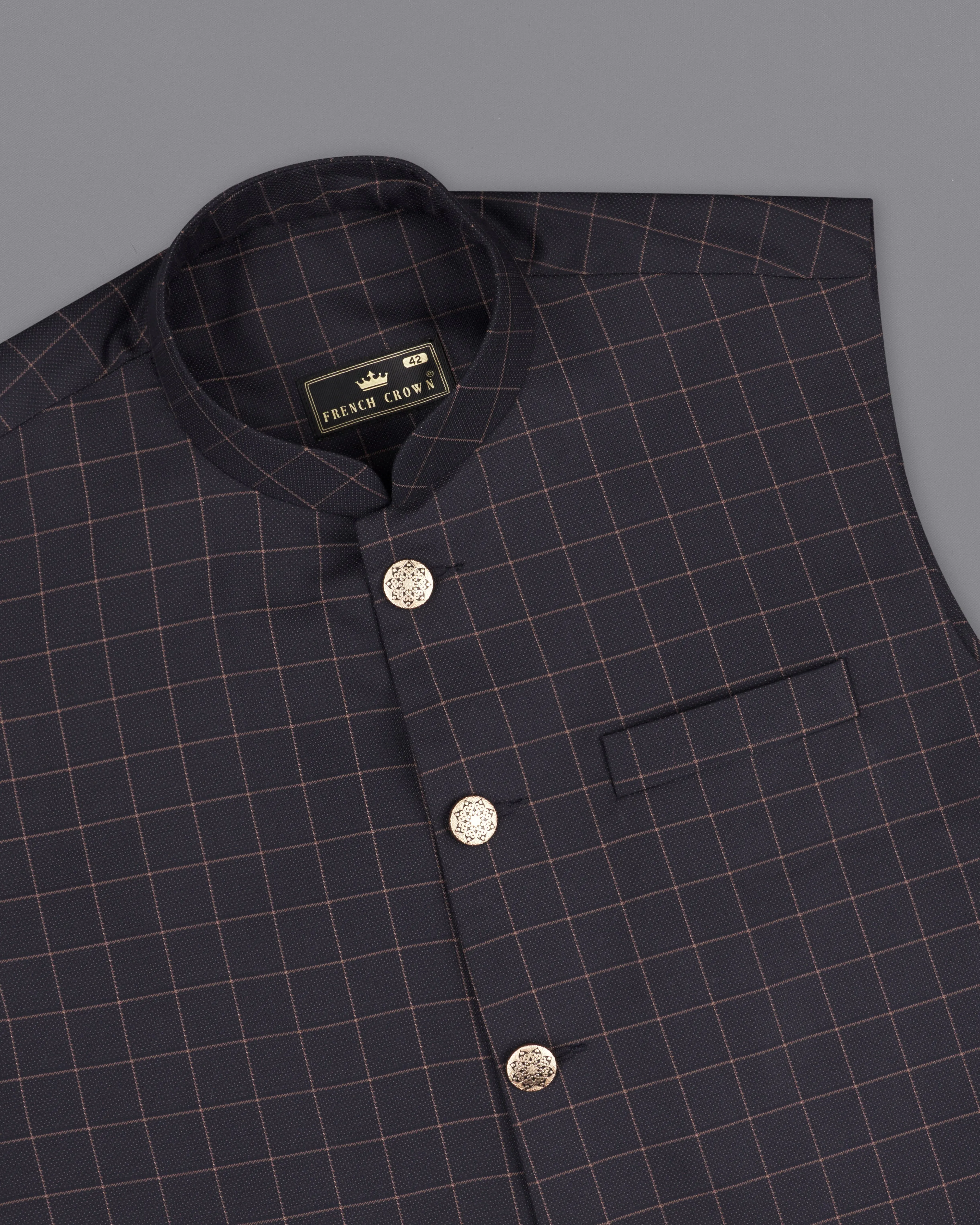 Haiti Blue Checkered Nehru Jacket sold by French Crown product image thumbnail 4