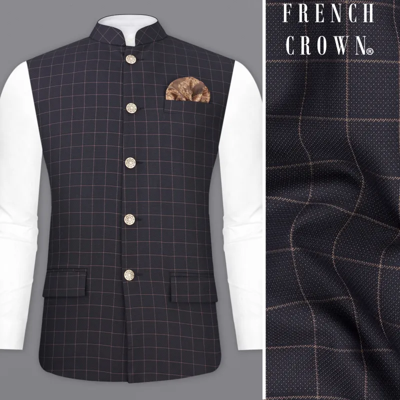 Haiti Blue Checkered Nehru Jacket sold by French Crown