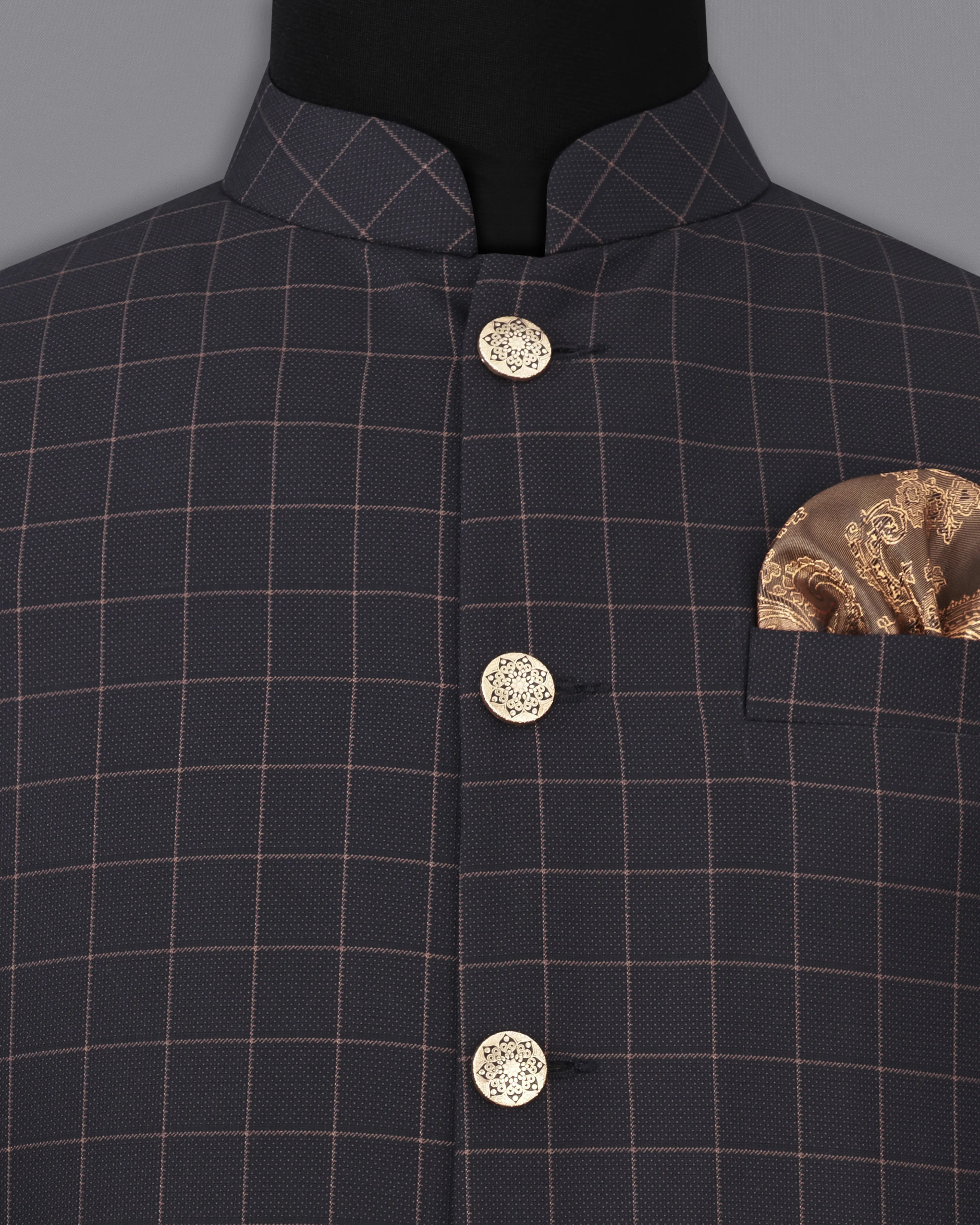 Haiti Blue Checkered Nehru Jacket sold by French Crown product image thumbnail 5