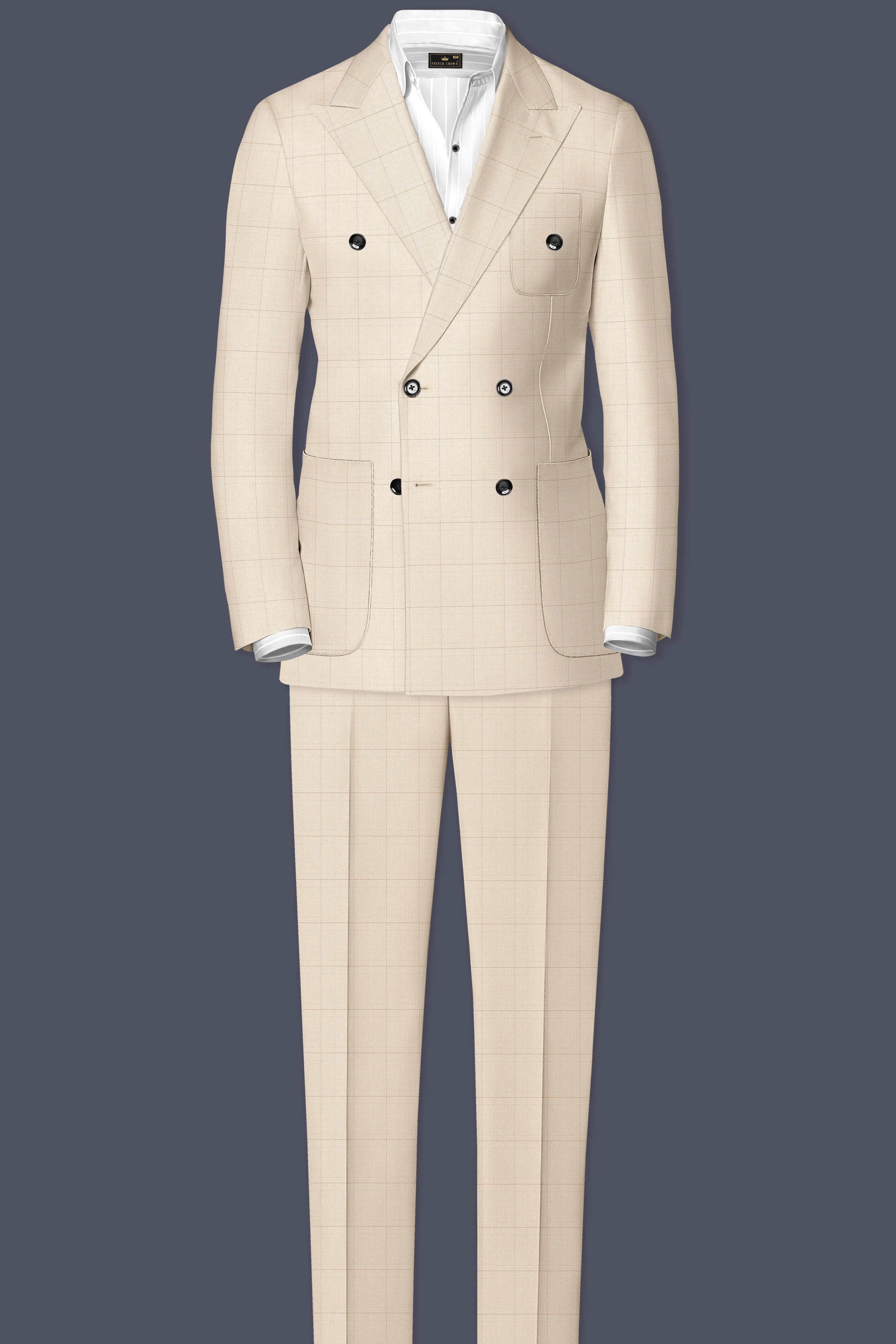 Bronco Cream Windowpane Double Breasted Sports Suit sold by French Crown product image thumbnail 4