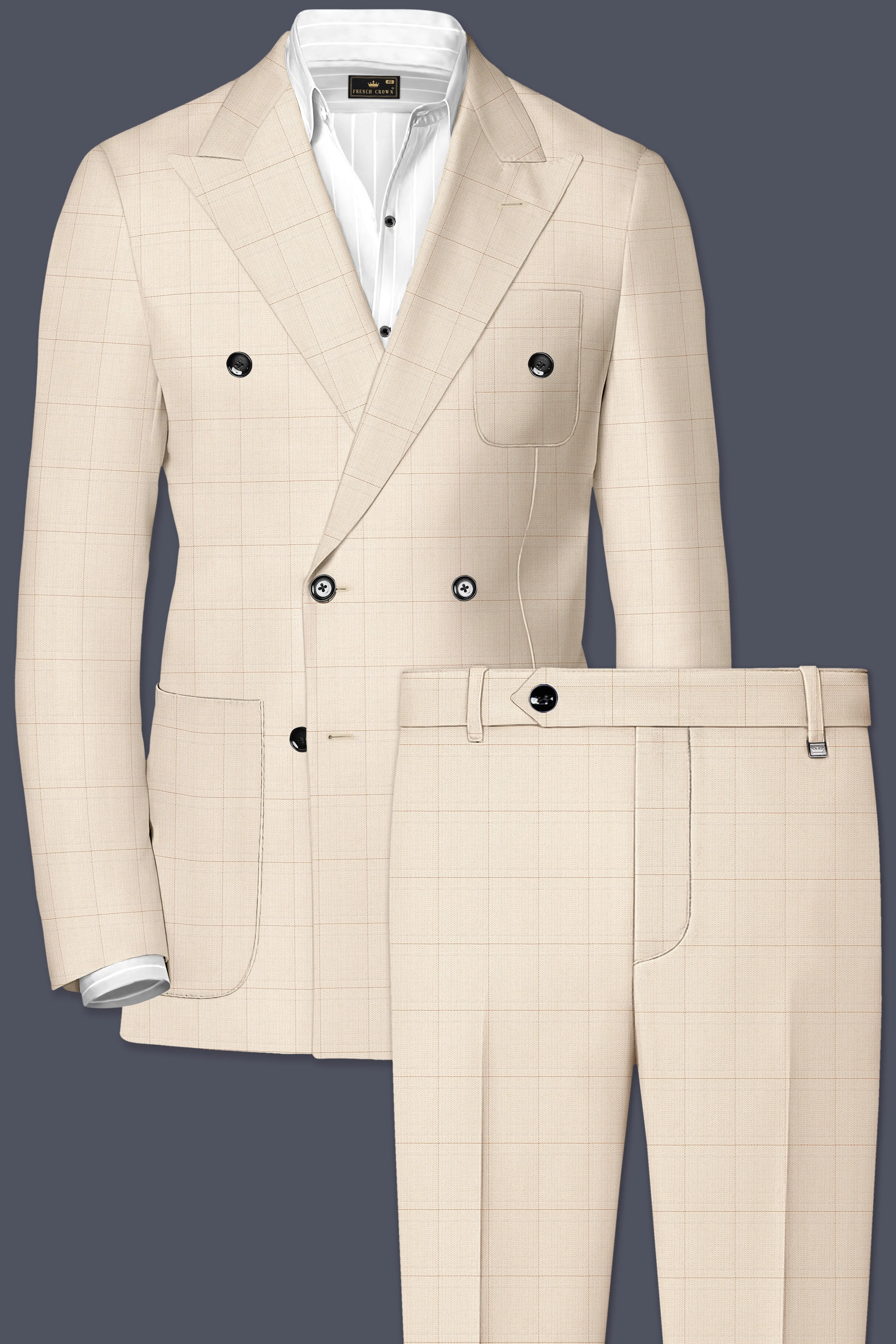 Bronco Cream Windowpane Double Breasted Sports Suit sold by French Crown product image thumbnail 2