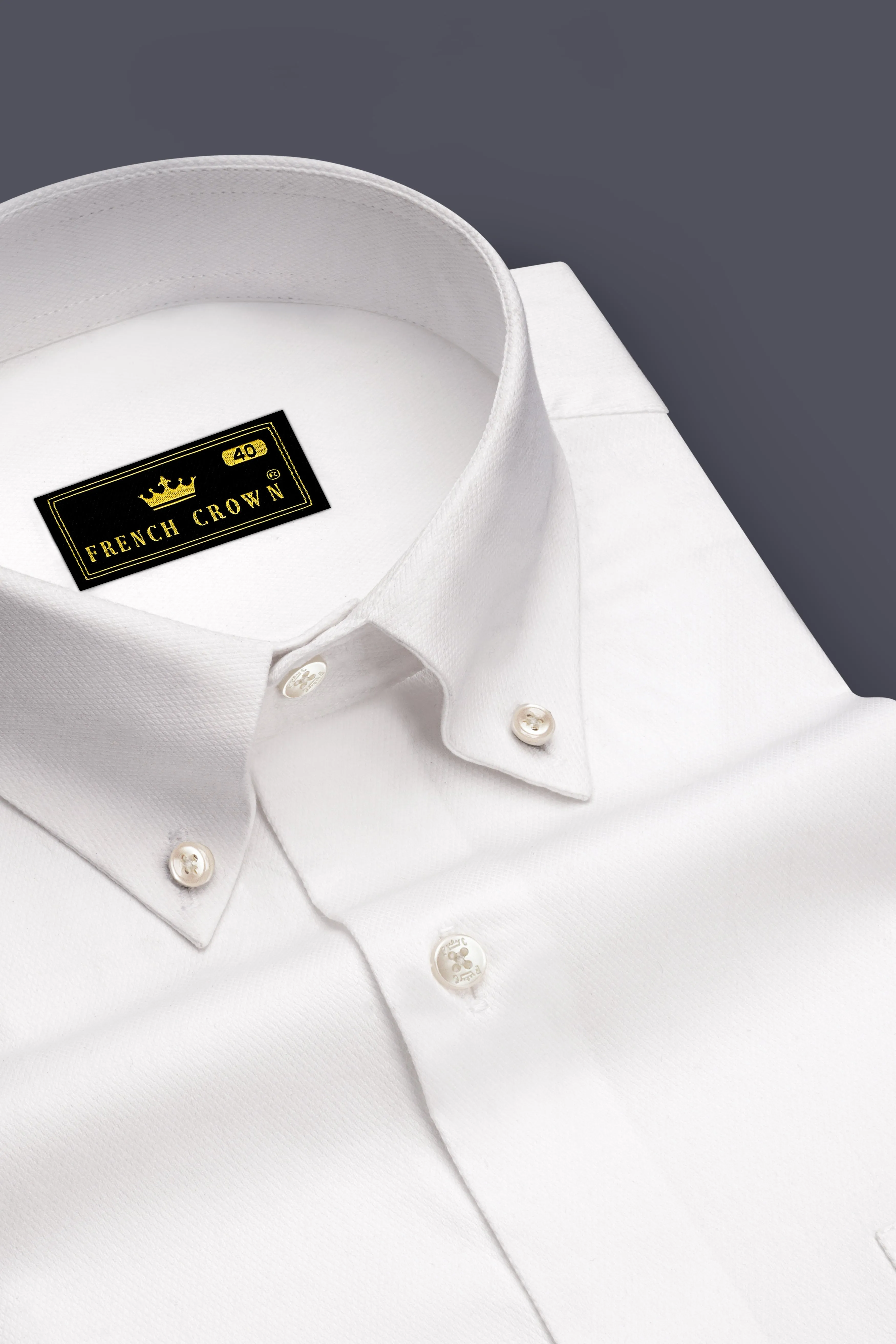 Ivoryx-Bright White Dobby Textured Premium Giza Cotton Button Down Dress Shirt sold by French Crown product image thumbnail 2