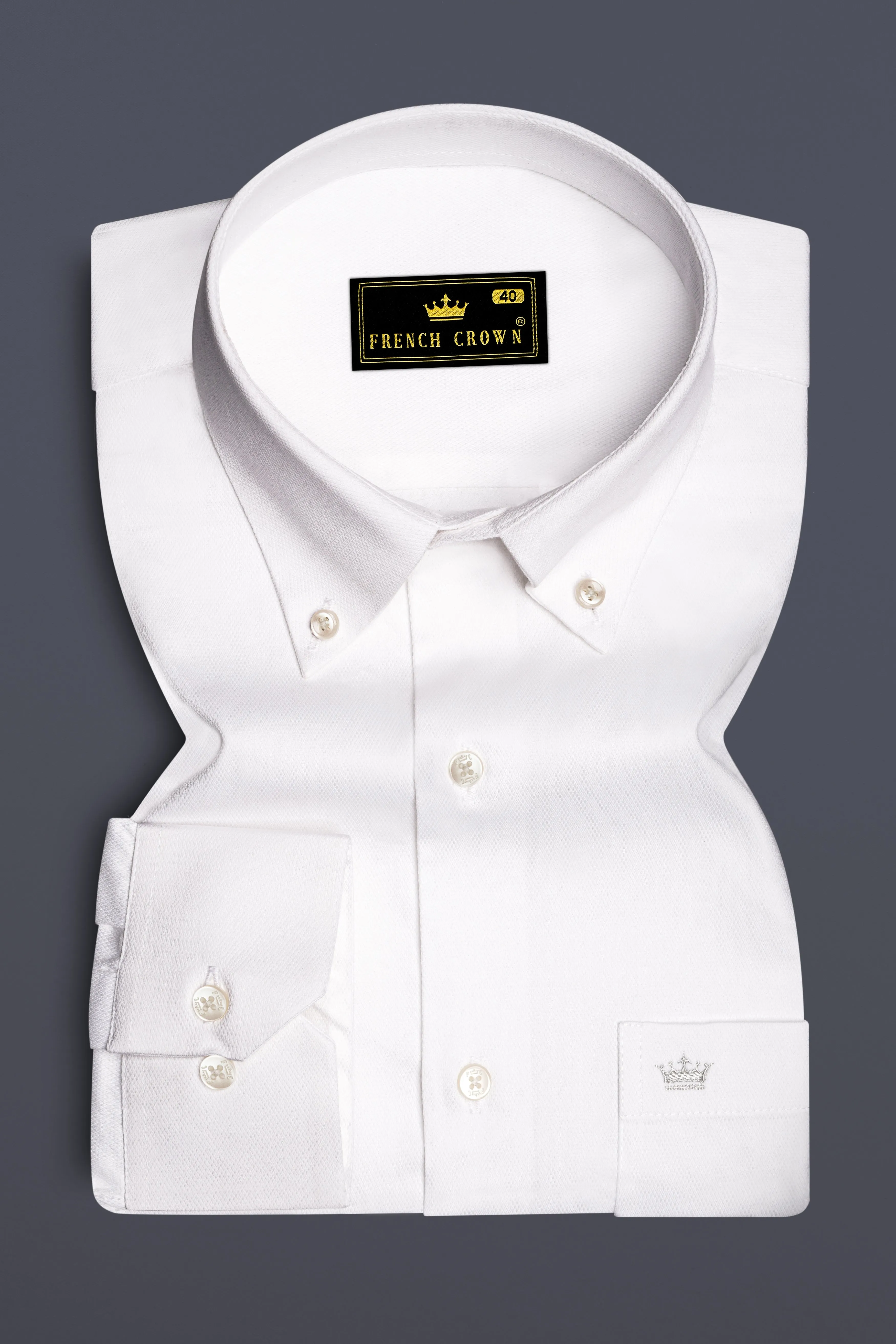 Ivoryx-Bright White Dobby Textured Premium Giza Cotton Button Down Dress Shirt sold by French Crown product image thumbnail 4