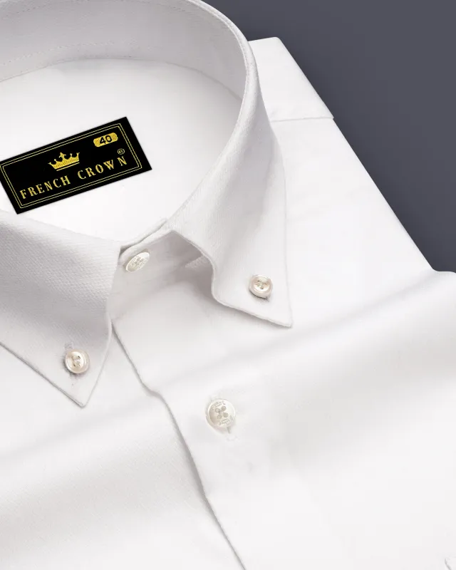 Ivoryx-Bright White Dobby Textured Premium Giza Cotton Button Down Dress Shirt sold by French Crown