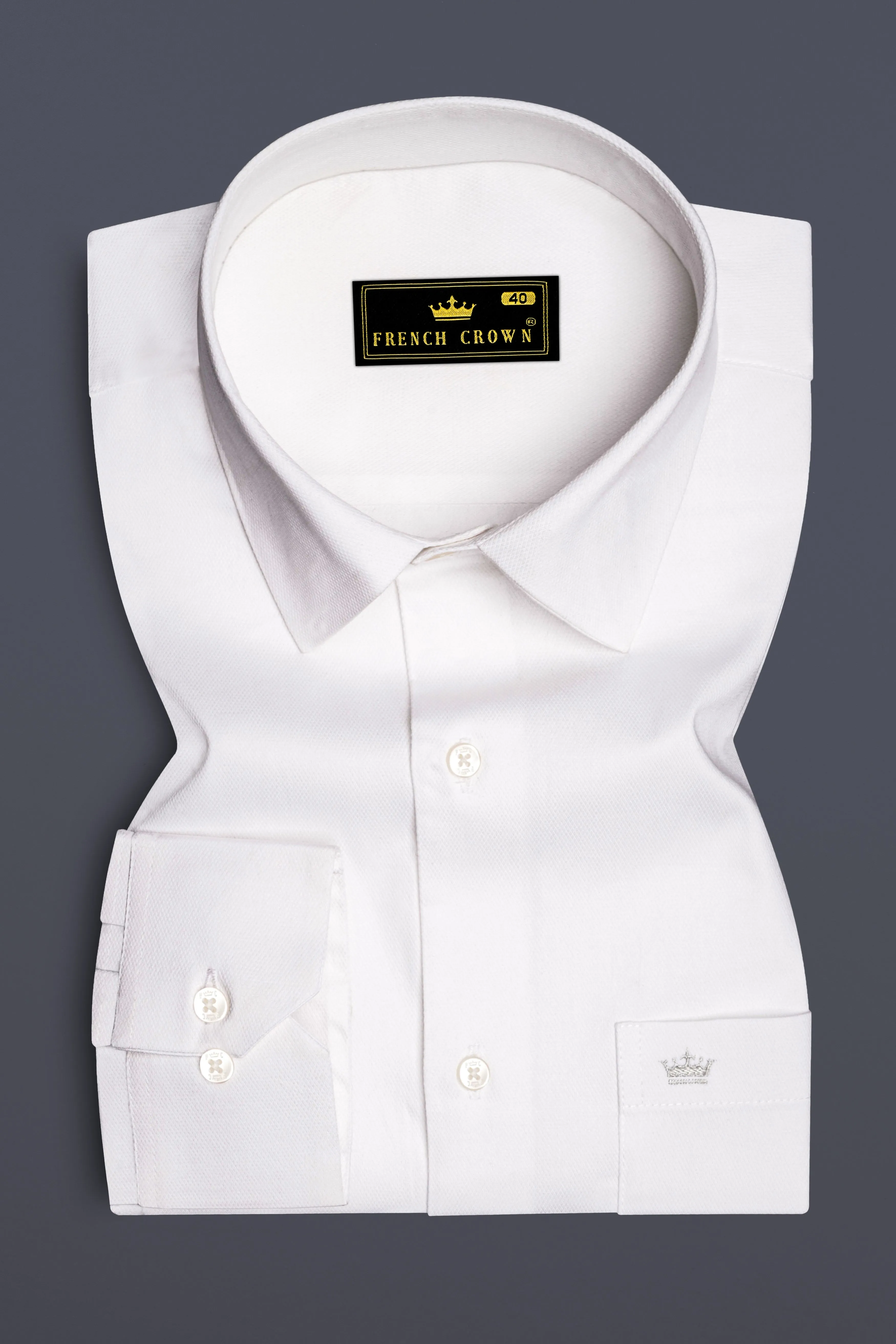 Ivoryx-Bright White Dobby Textured Premium Giza Cotton Dress Shirt sold by French Crown product image thumbnail 4
