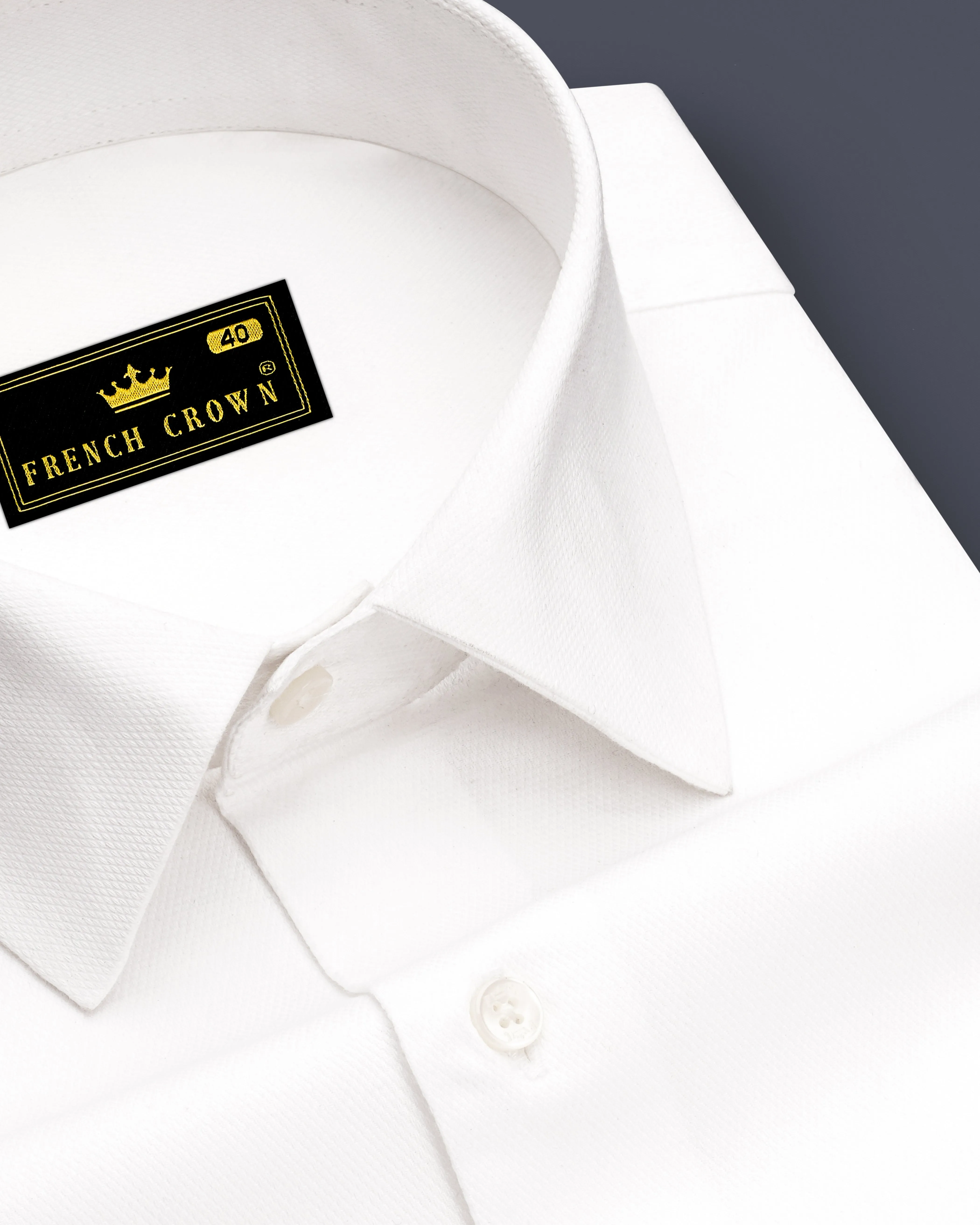 Ivoryx-Bright White Dobby Textured Premium Giza Cotton Dress Shirt sold by French Crown