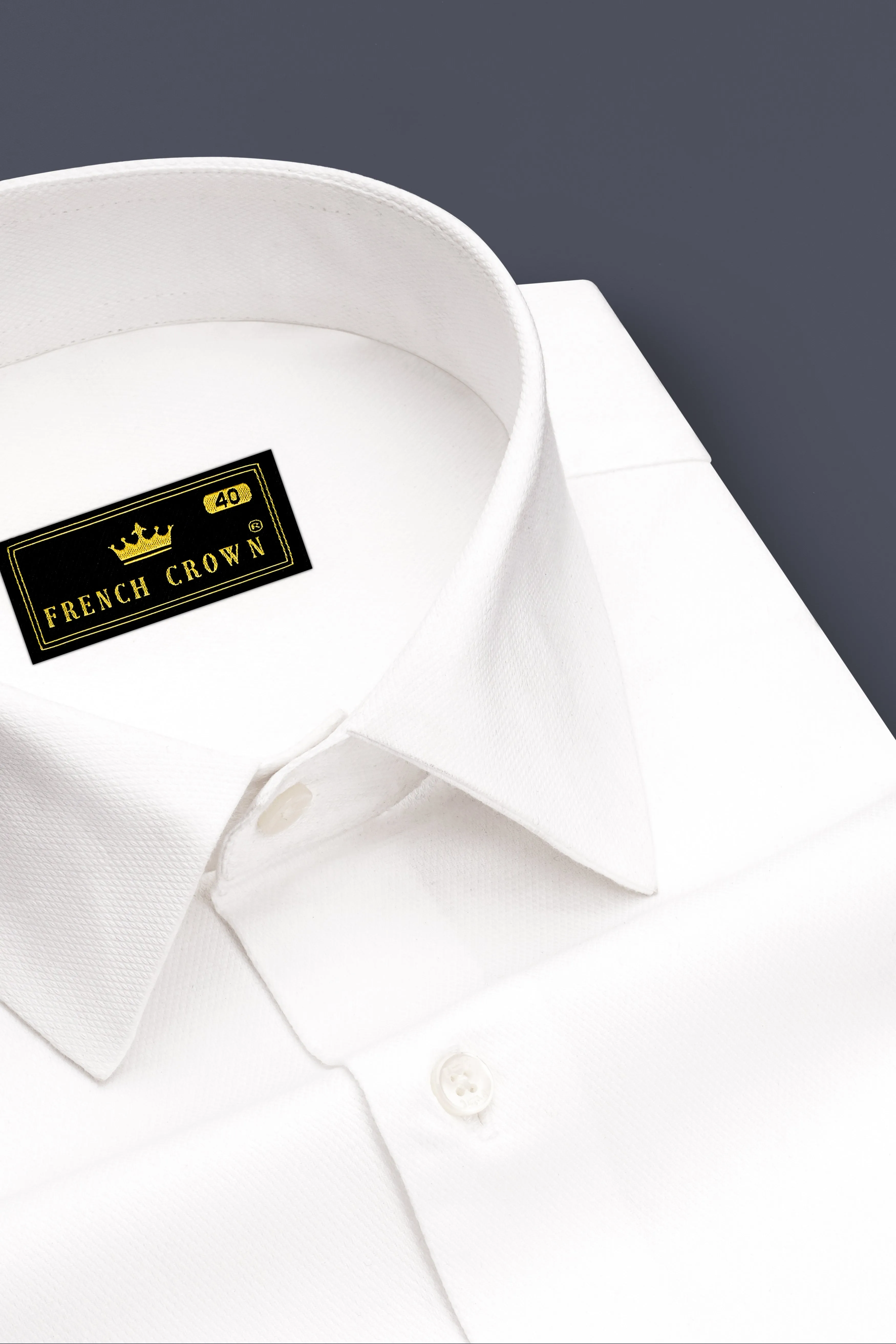 Ivoryx-Bright White Dobby Textured Premium Giza Cotton Dress Shirt sold by French Crown product image thumbnail 2