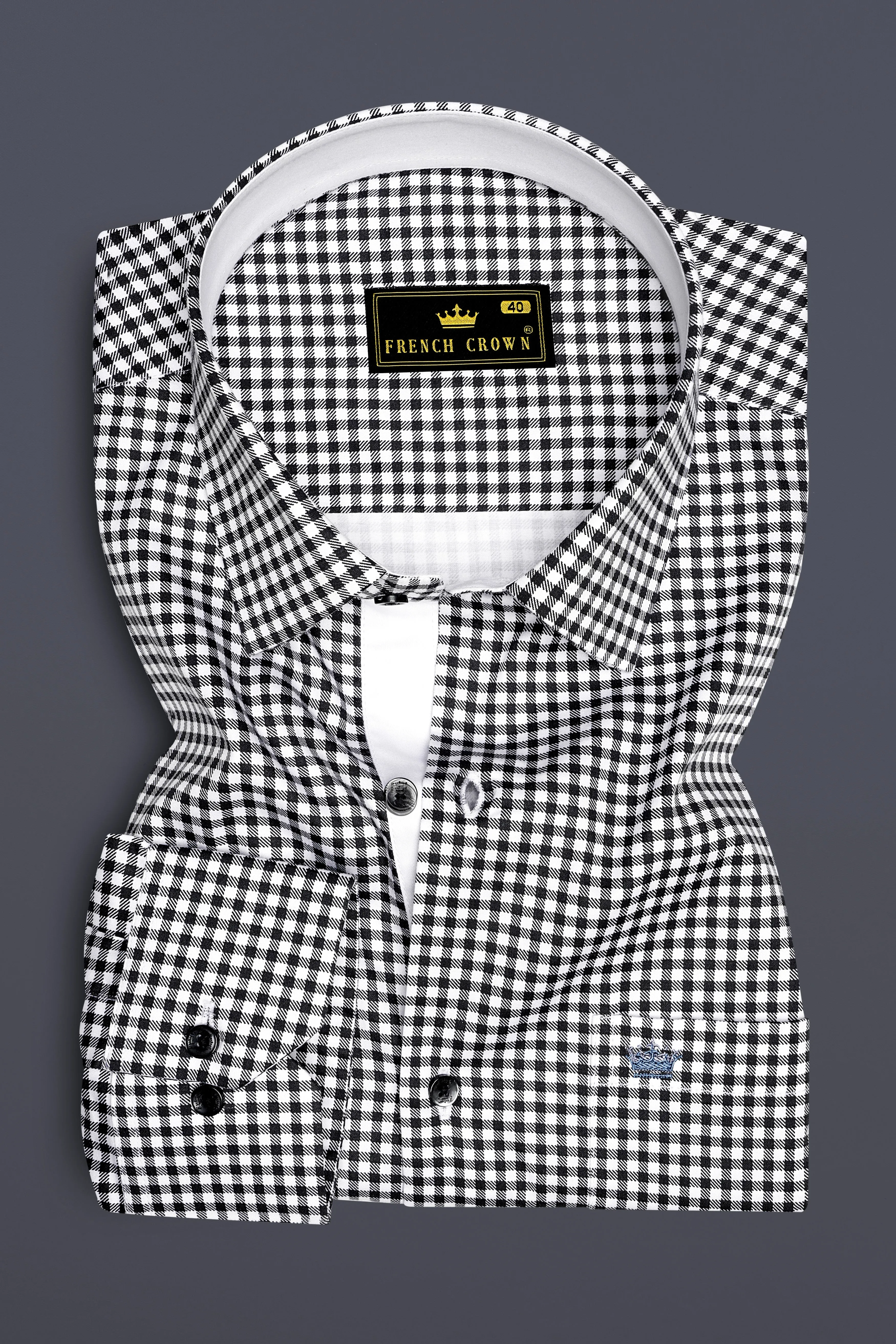 Regalis-Jade Black And Bright White Gingham Plaid Super Soft Premium Cotton Dress Shirt sold by French Crown product image thumbnail 4