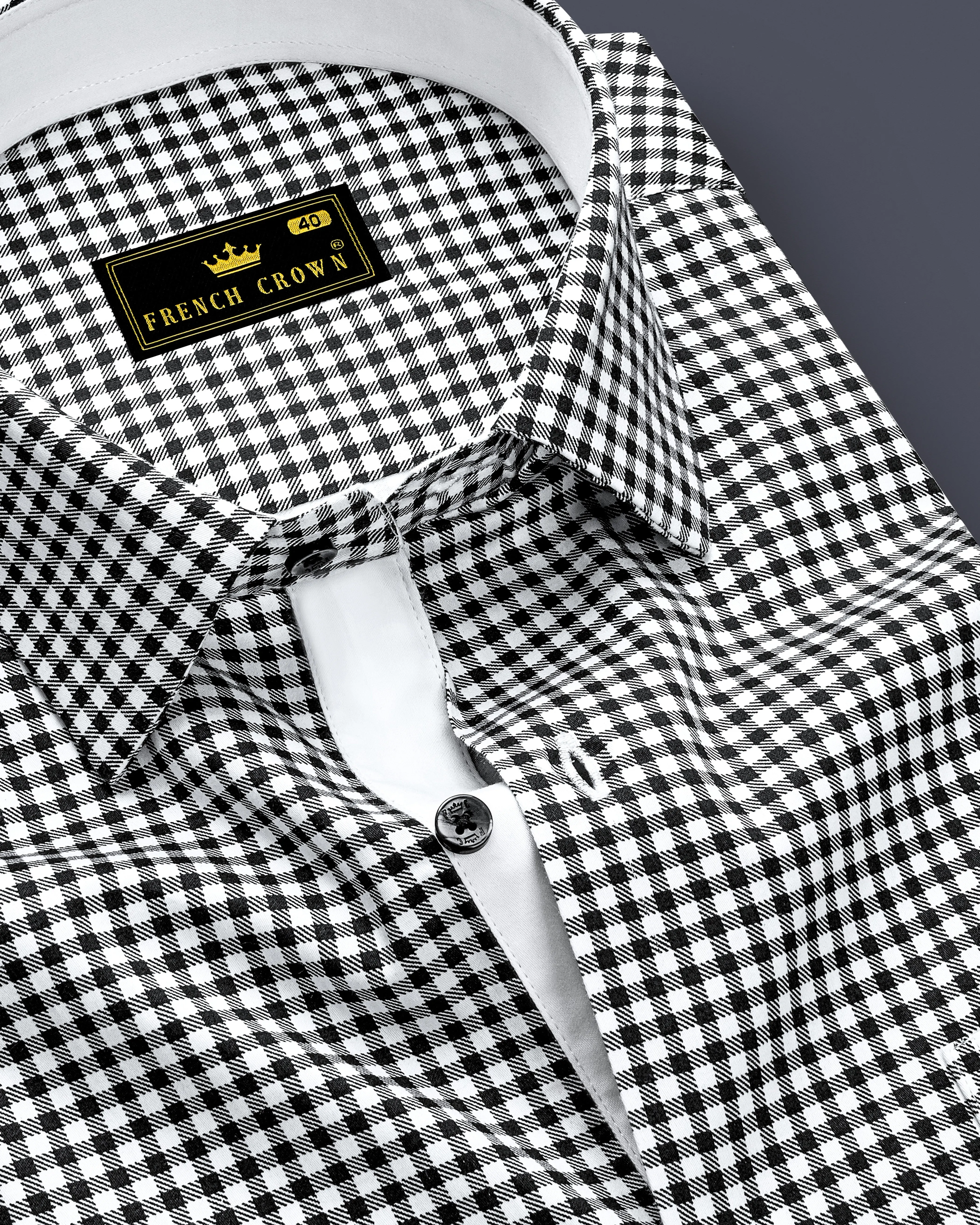 Regalis-Jade Black And Bright White Gingham Plaid Super Soft Premium Cotton Dress Shirt sold by French Crown