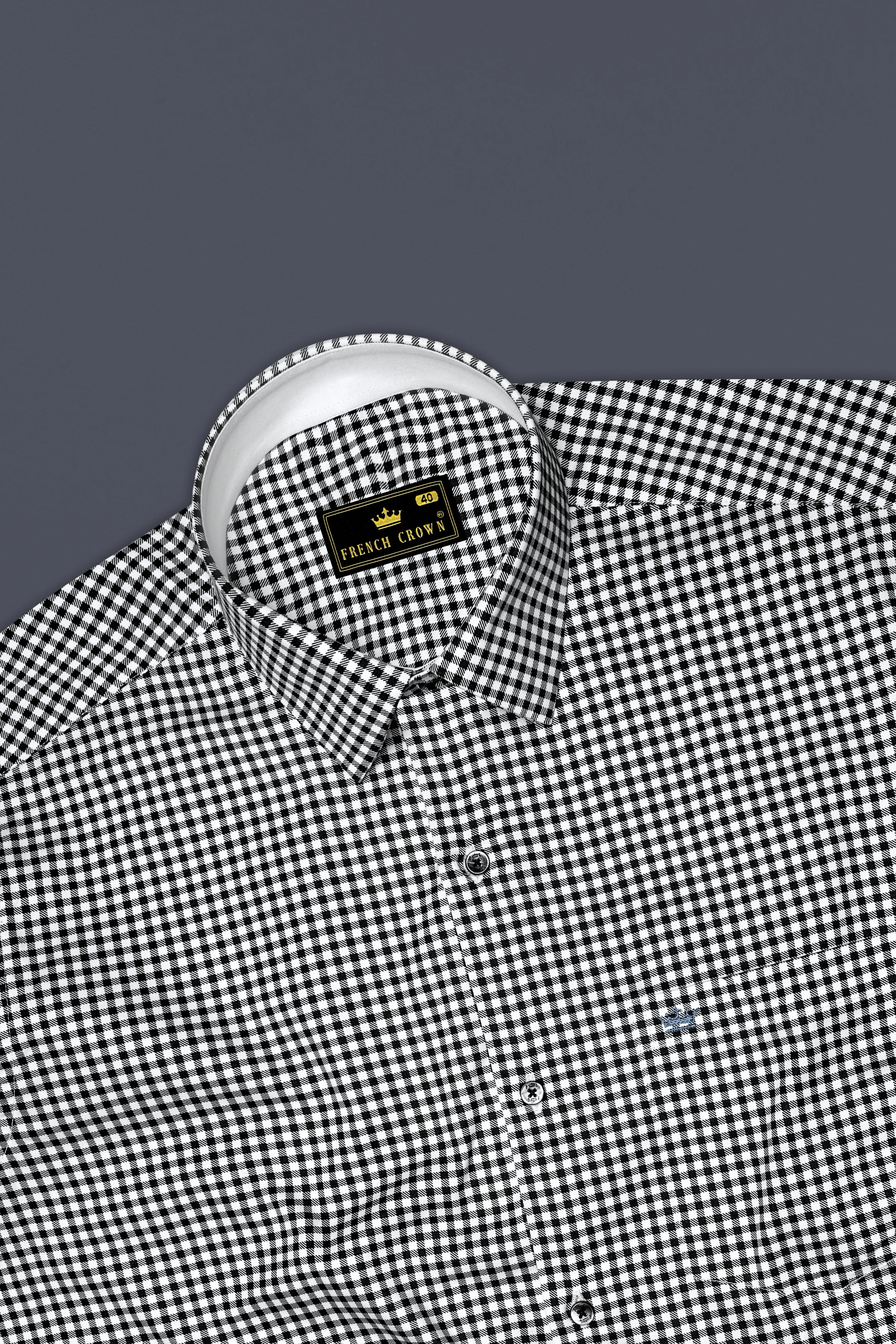 Regalis-Jade Black And Bright White Gingham Plaid Super Soft Premium Cotton Dress Shirt sold by French Crown product image thumbnail 5