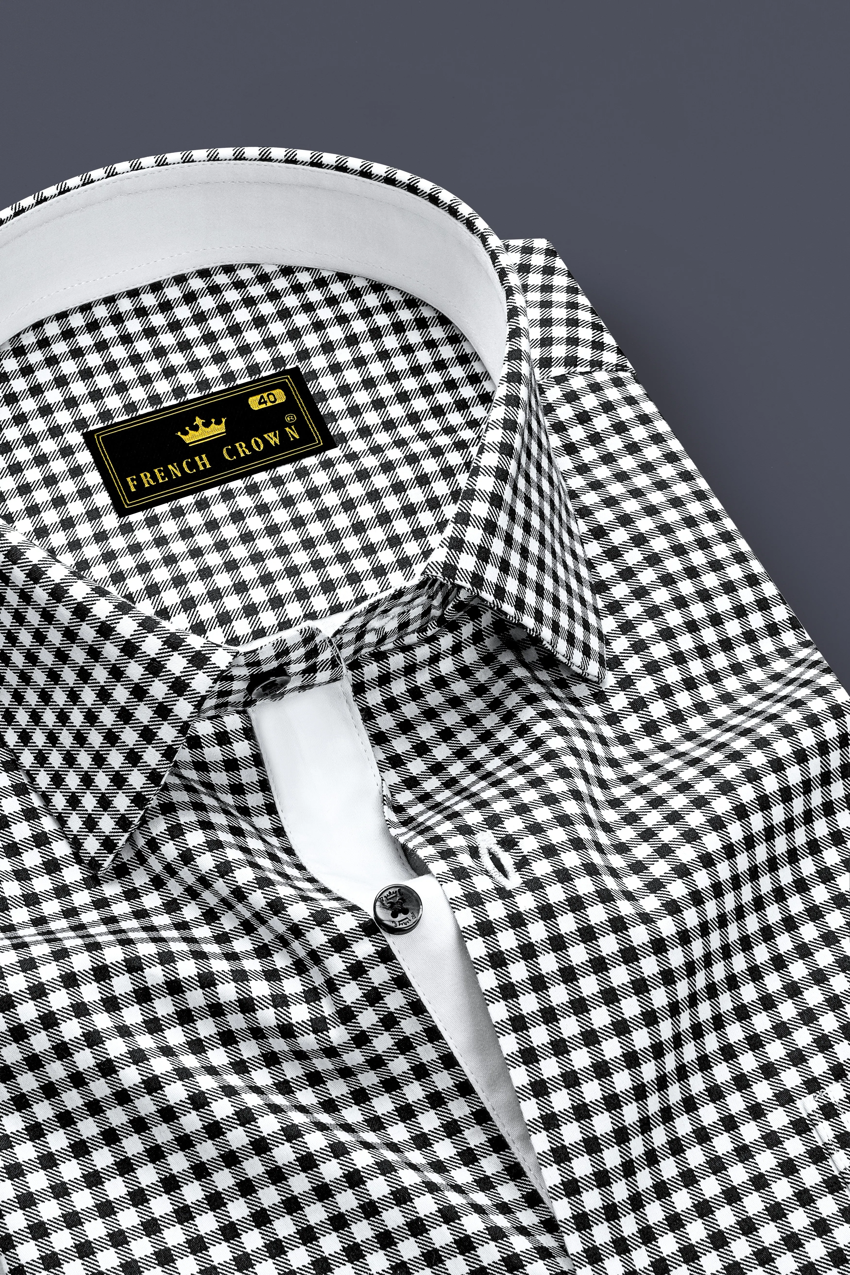 Regalis-Jade Black And Bright White Gingham Plaid Super Soft Premium Cotton Dress Shirt sold by French Crown product image thumbnail 2
