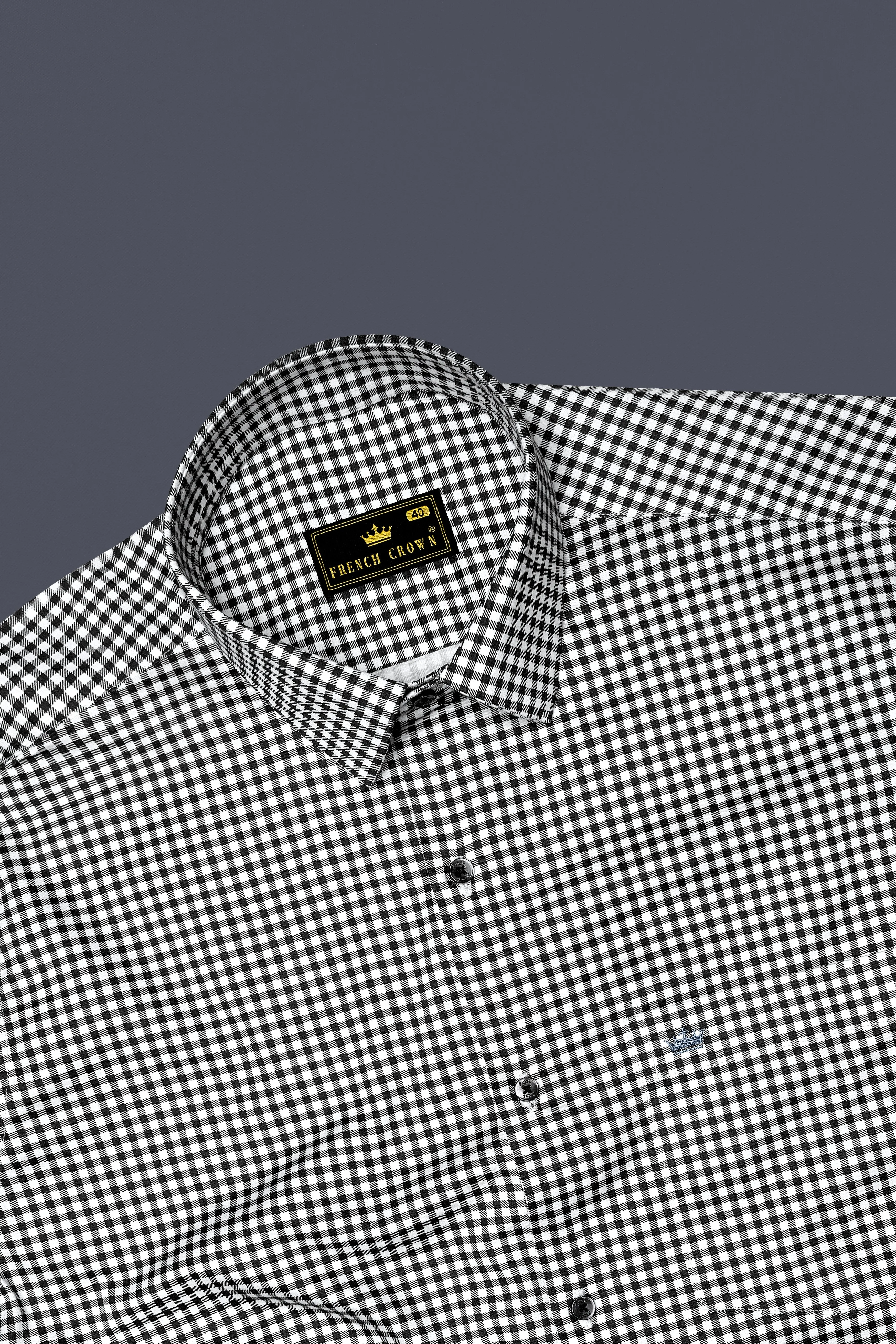 Regalis-Jade Black And Bright White Gingham Plaid Subtle Sheen Super Soft Premium Cotton Dress Shirt sold by French Crown product image thumbnail 5