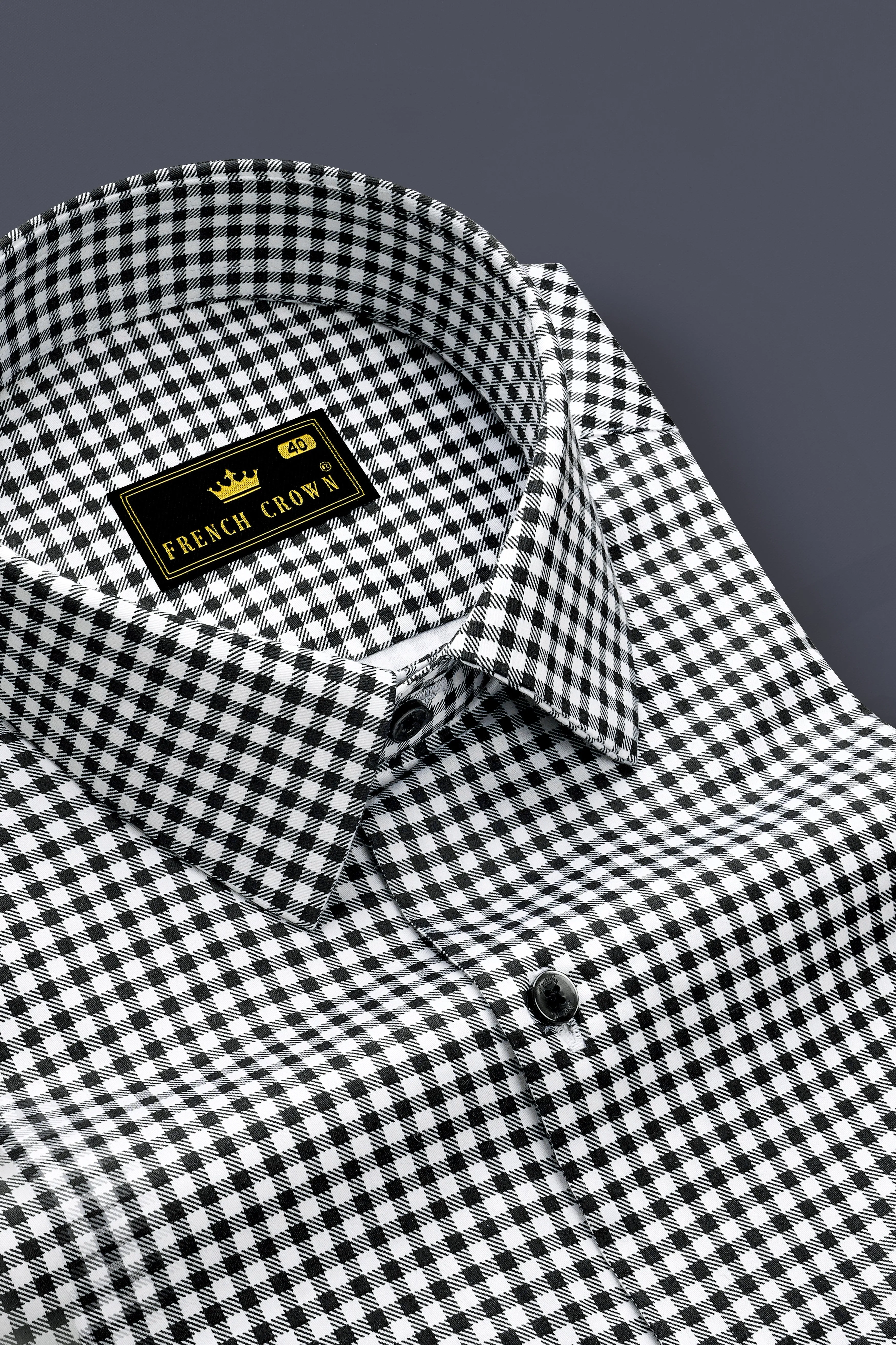 Regalis-Jade Black And Bright White Gingham Plaid Subtle Sheen Super Soft Premium Cotton Dress Shirt sold by French Crown product image thumbnail 2