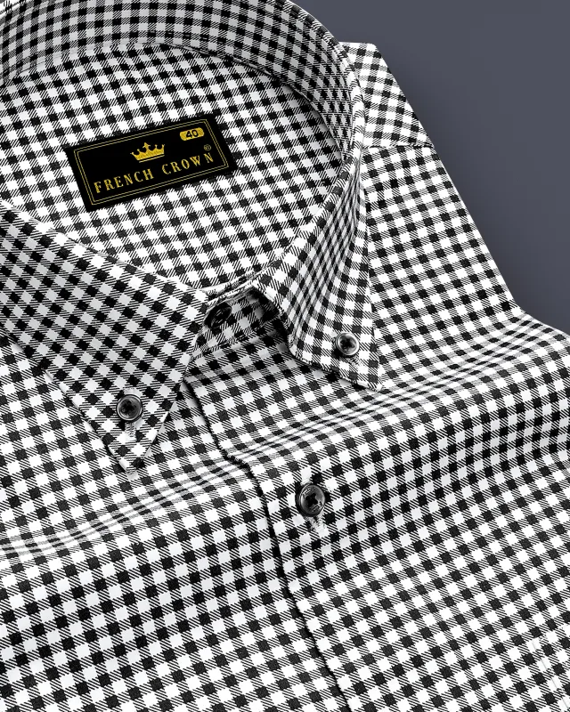 Regalis-Jade Black And Bright White Gingham Plaid Super Soft Premium Cotton Dress Button Down Shirt sold by French Crown
