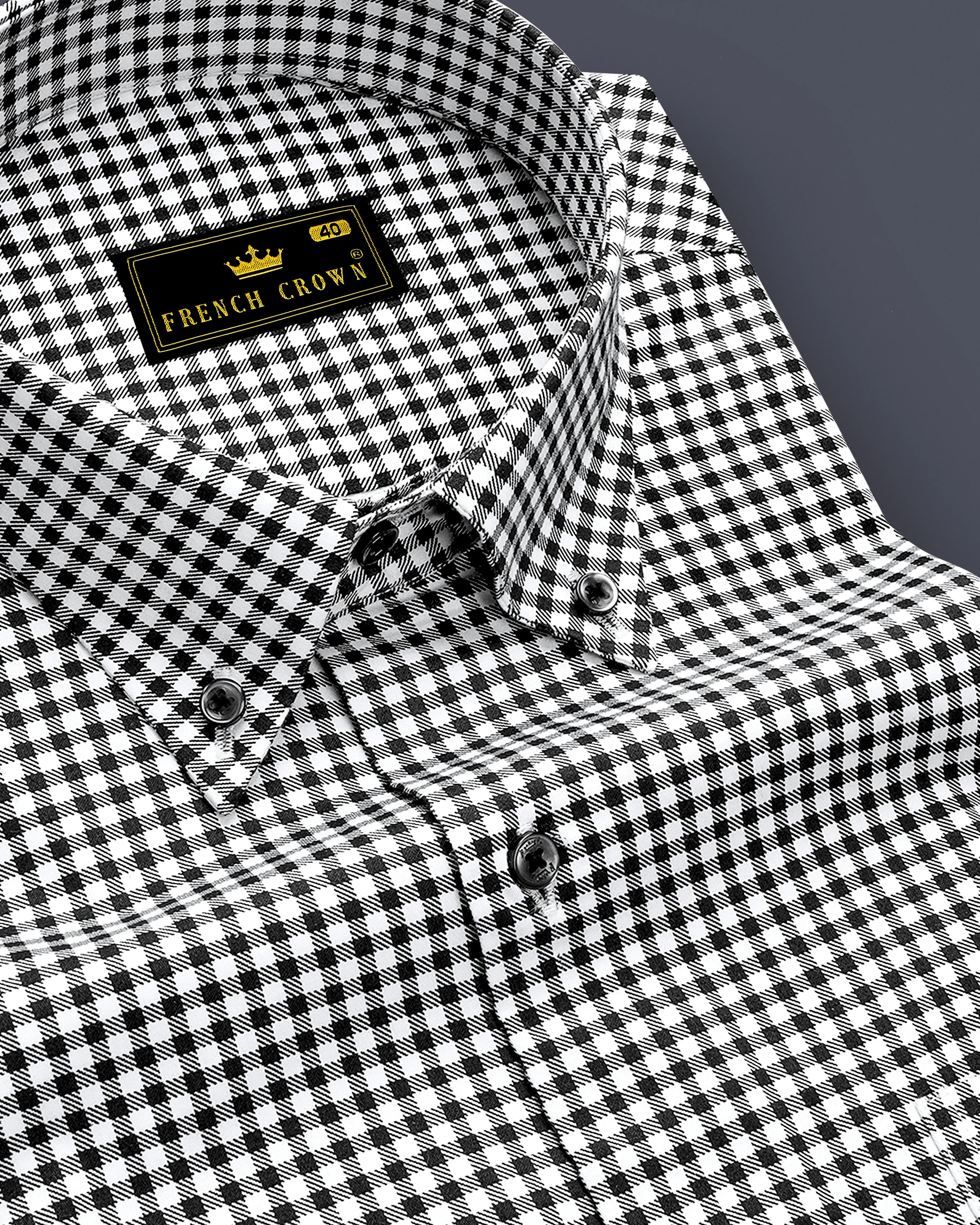 Regalis-Jade Black And Bright White Gingham Plaid Super Soft Premium Cotton Dress Button Down Shirt sold by French Crown