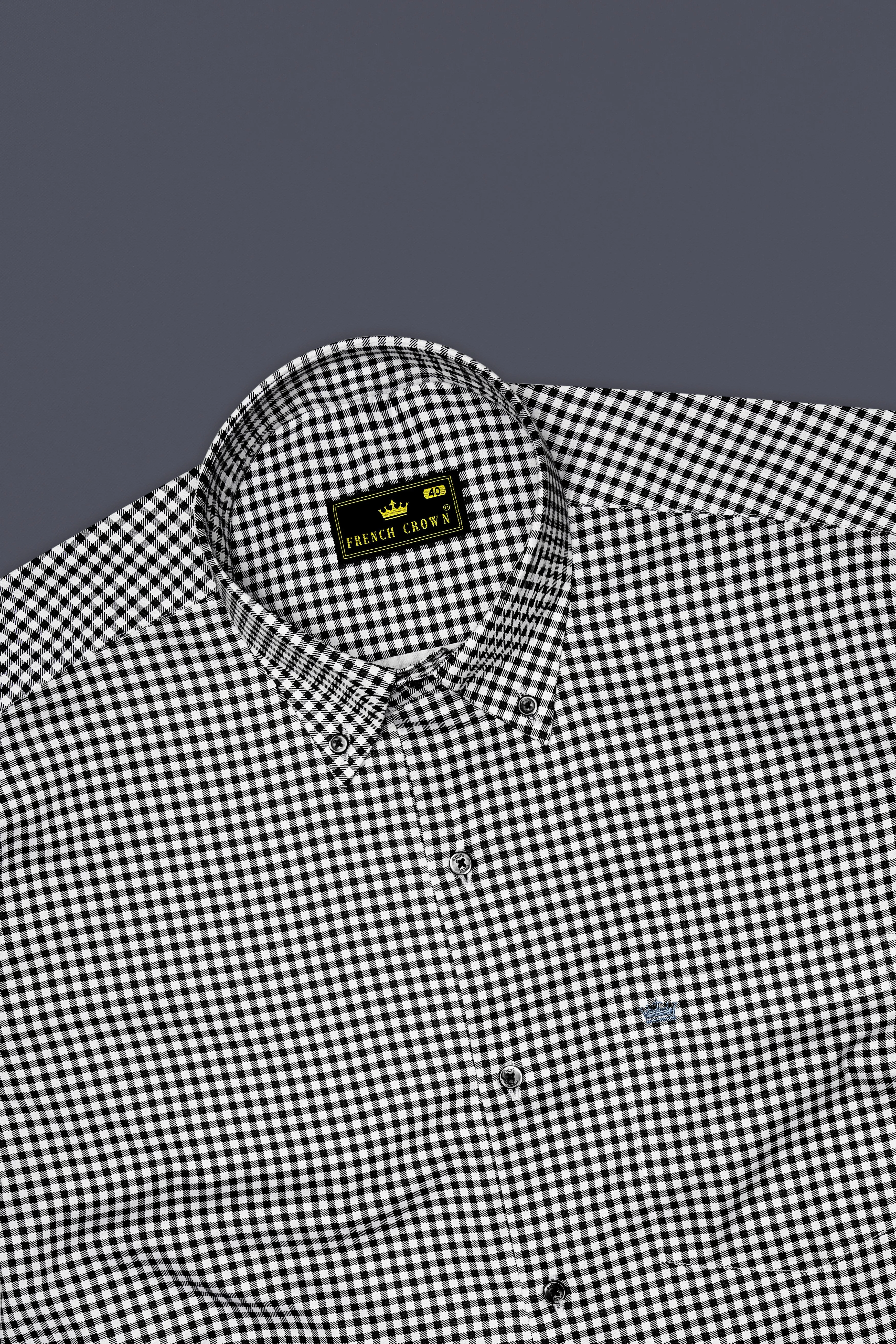 Regalis-Jade Black And Bright White Gingham Plaid Super Soft Premium Cotton Dress Button Down Shirt sold by French Crown product image thumbnail 5