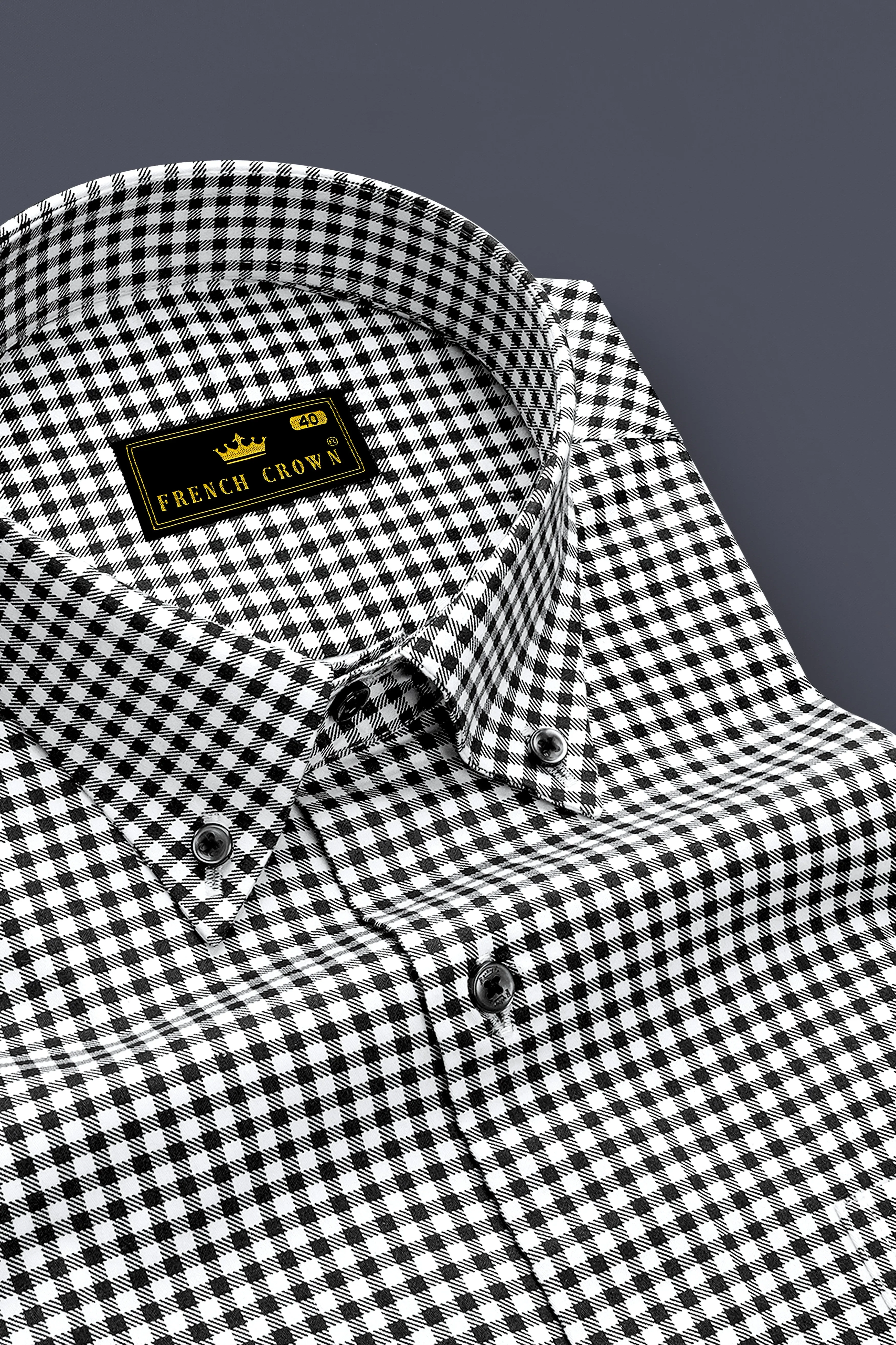 Regalis-Jade Black And Bright White Gingham Plaid Super Soft Premium Cotton Dress Button Down Shirt sold by French Crown product image thumbnail 2