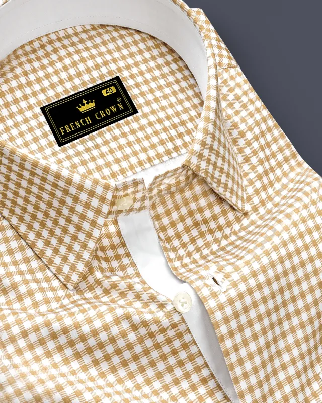 Rustiq-Barley Brown And Bright White Gingham Plaid Super Soft Premium Cotton Dress Shirt sold by French Crown
