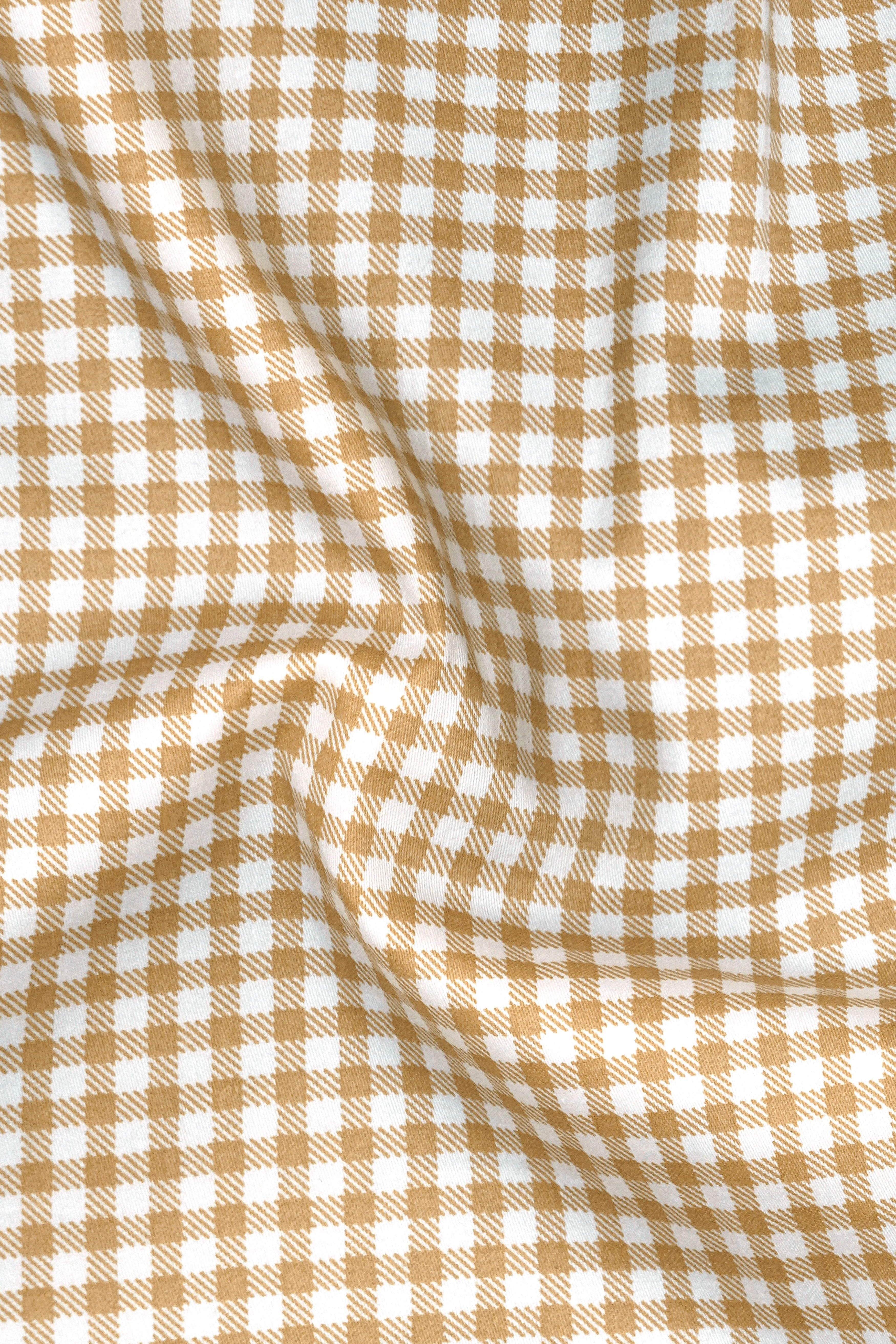 Rustiq-Barley Brown And Bright White Gingham Plaid Super Soft Premium Cotton Button Down Dress Shirt sold by French Crown product image thumbnail 3