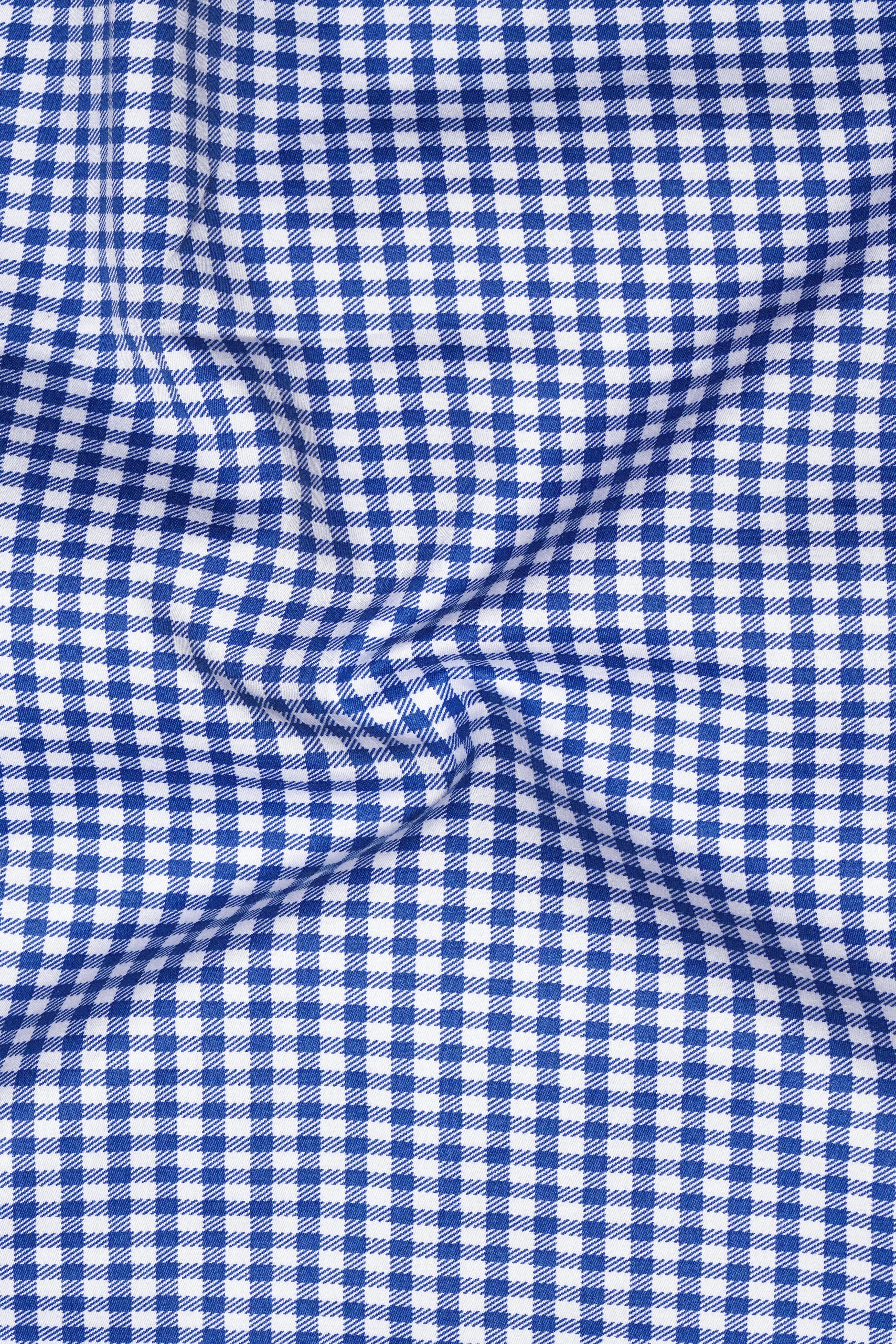 Cerulio-Cerulean Blue And Bright White Gingham Plaid Super Soft Premium Cotton Dress Shirt sold by French Crown product image thumbnail 3