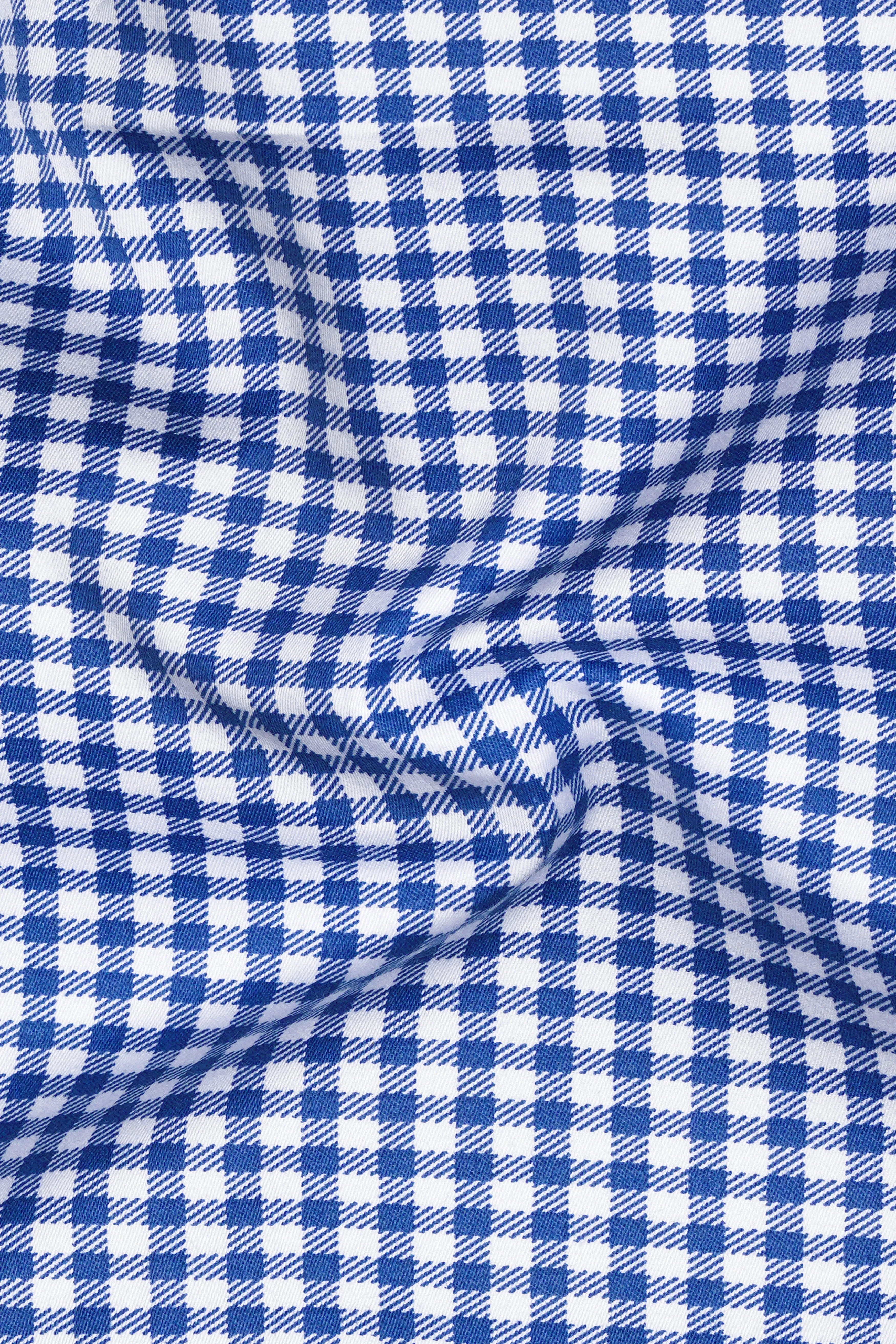 Cerulio-Cerulean Blue And Bright White Gingham Plaid Subtle Sheen Super Soft Premium Cotton Dress Shirt sold by French Crown product image thumbnail 3