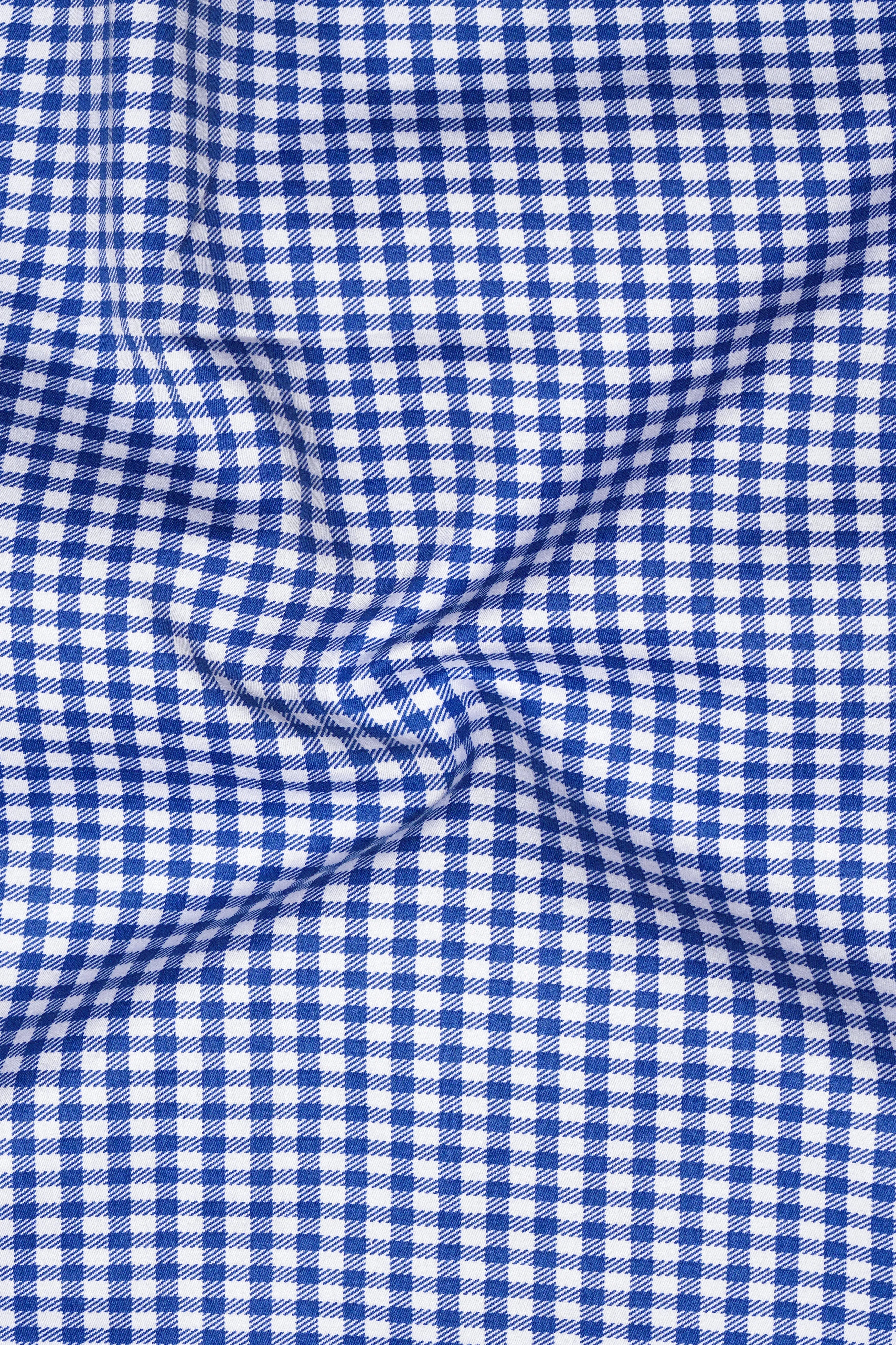 Cerulio-Cerulean Blue And Bright White Gingham Plaid Super Soft Premium Cotton Dress White Cuff Collar Shirt sold by French Crown product image thumbnail 3