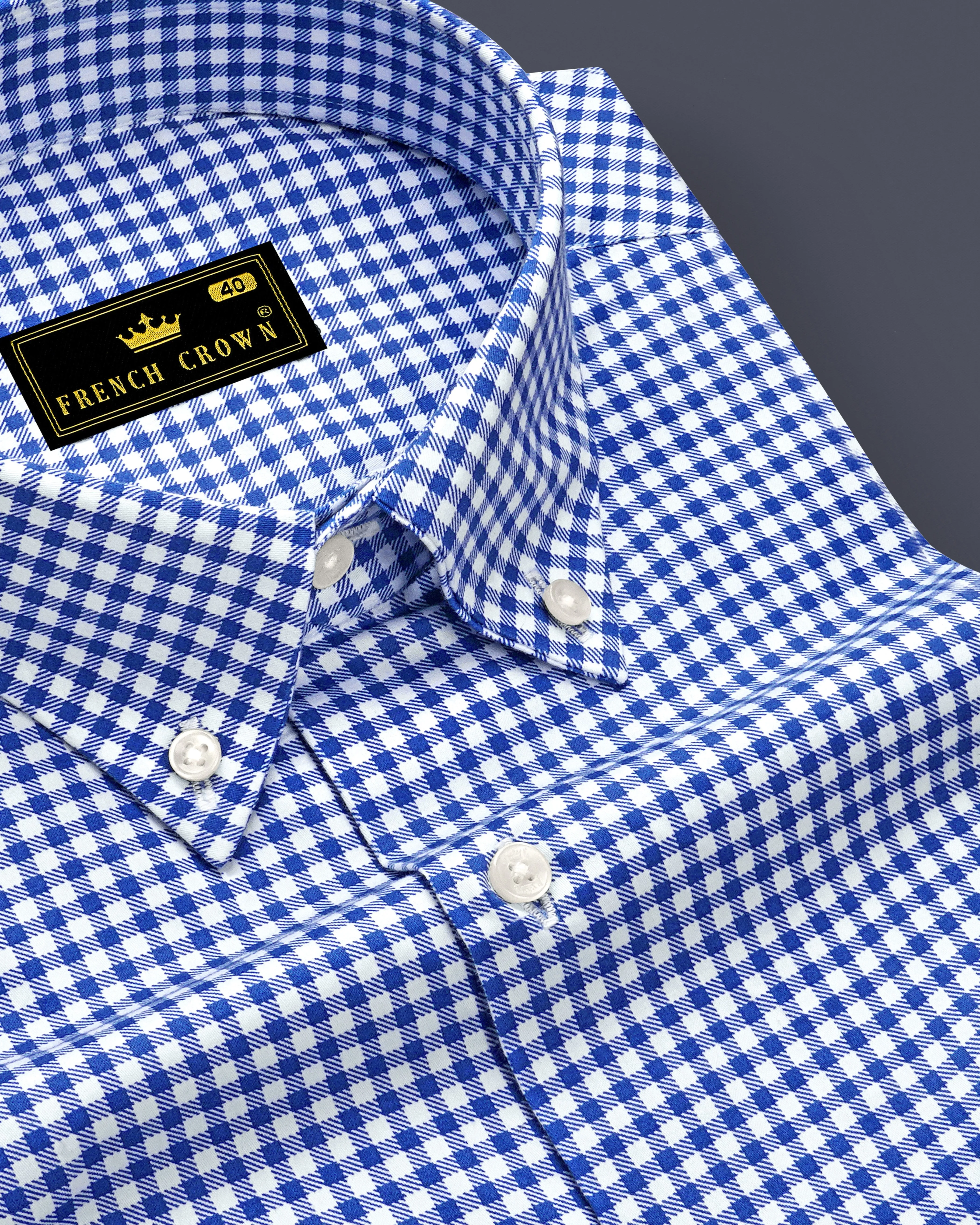 Cerulio-Cerulean Blue And Bright White Gingham Plaid Super Soft Premium Cotton Button Down Dress Shirt sold by French Crown