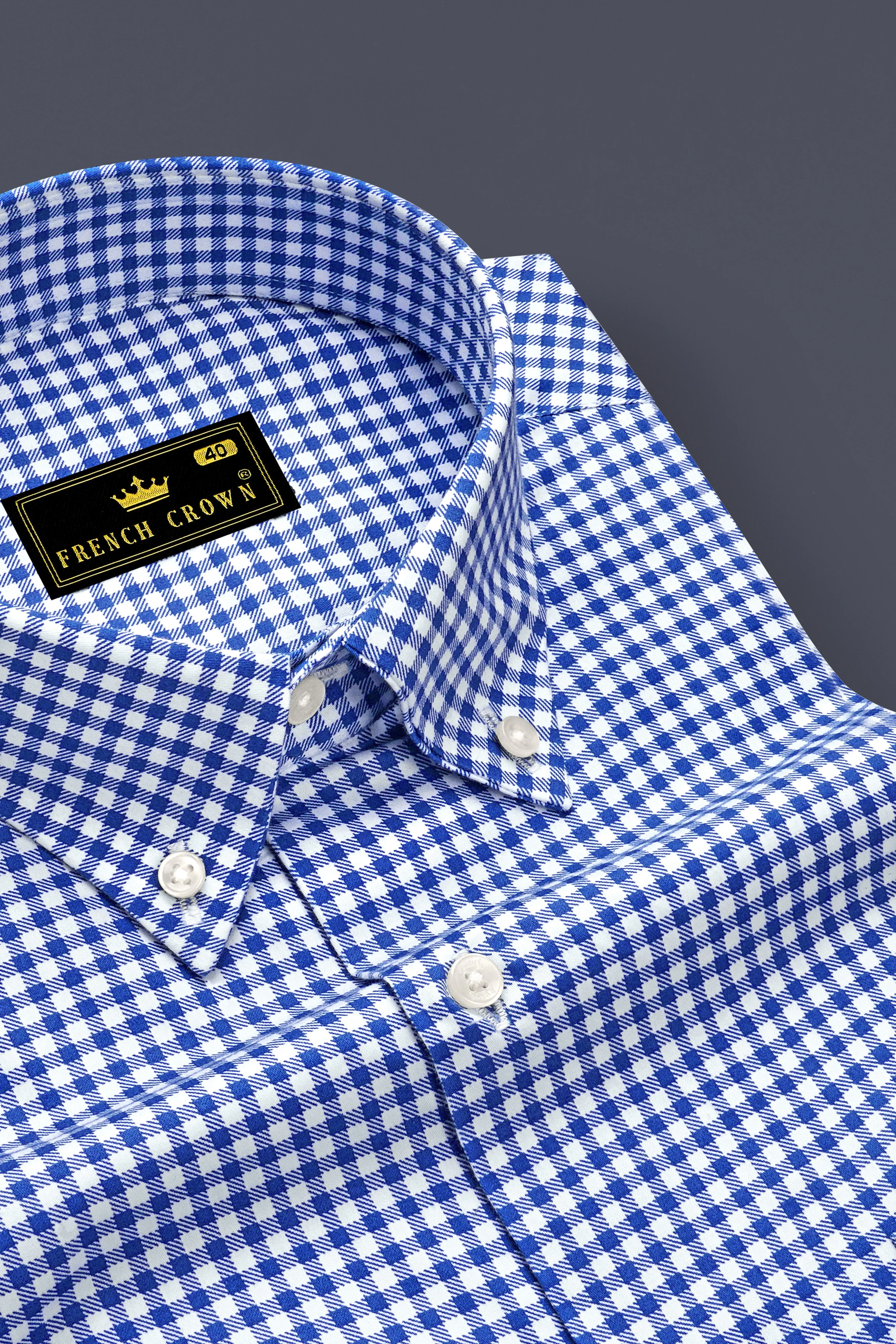 Cerulio-Cerulean Blue And Bright White Gingham Plaid Super Soft Premium Cotton Button Down Dress Shirt sold by French Crown product image thumbnail 2