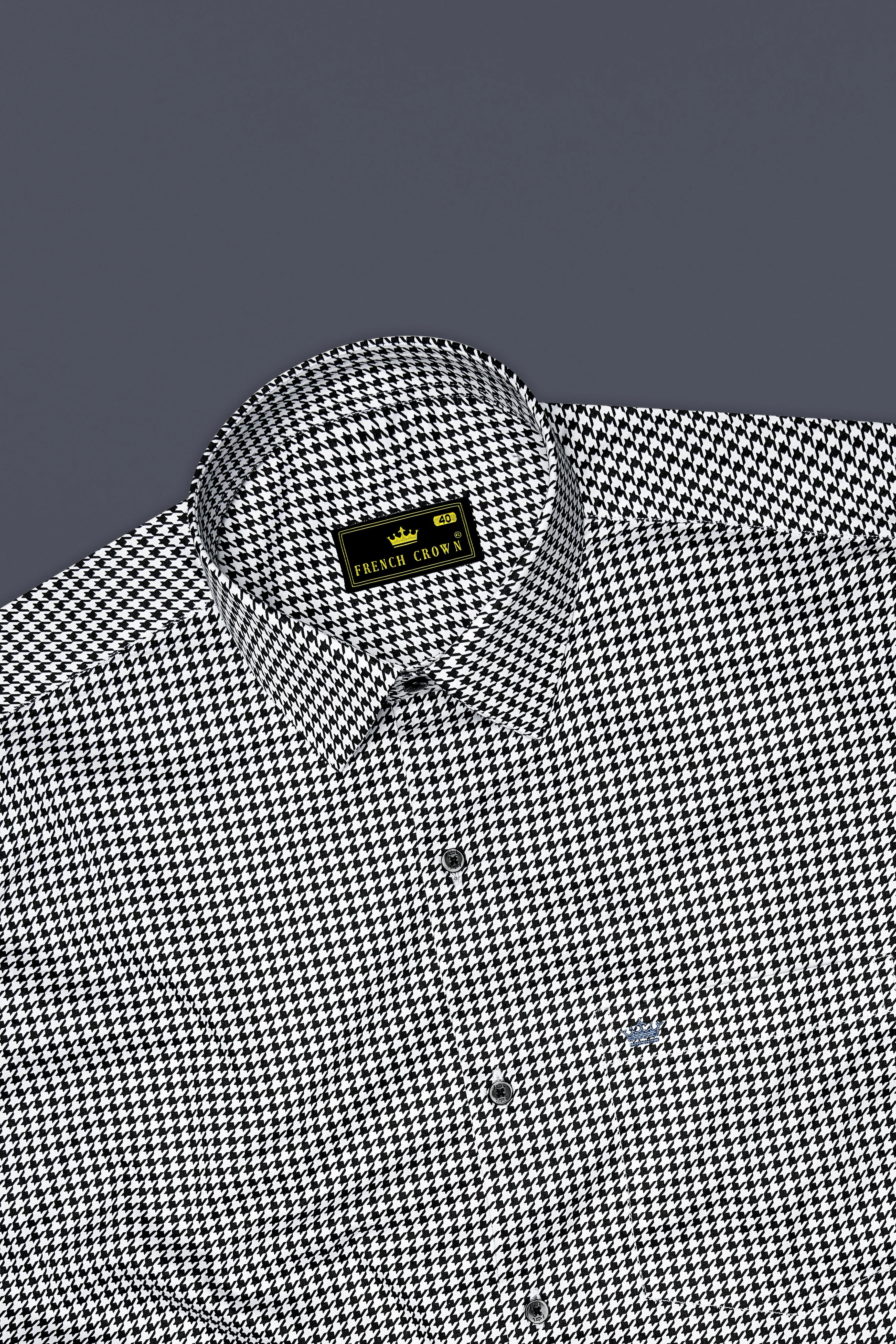 Regalis-Jade Black And Bright White Houndstooth Printed Subtle Sheen Super Soft Premium Cotton Dress Shirt sold by French Crown product image thumbnail 5