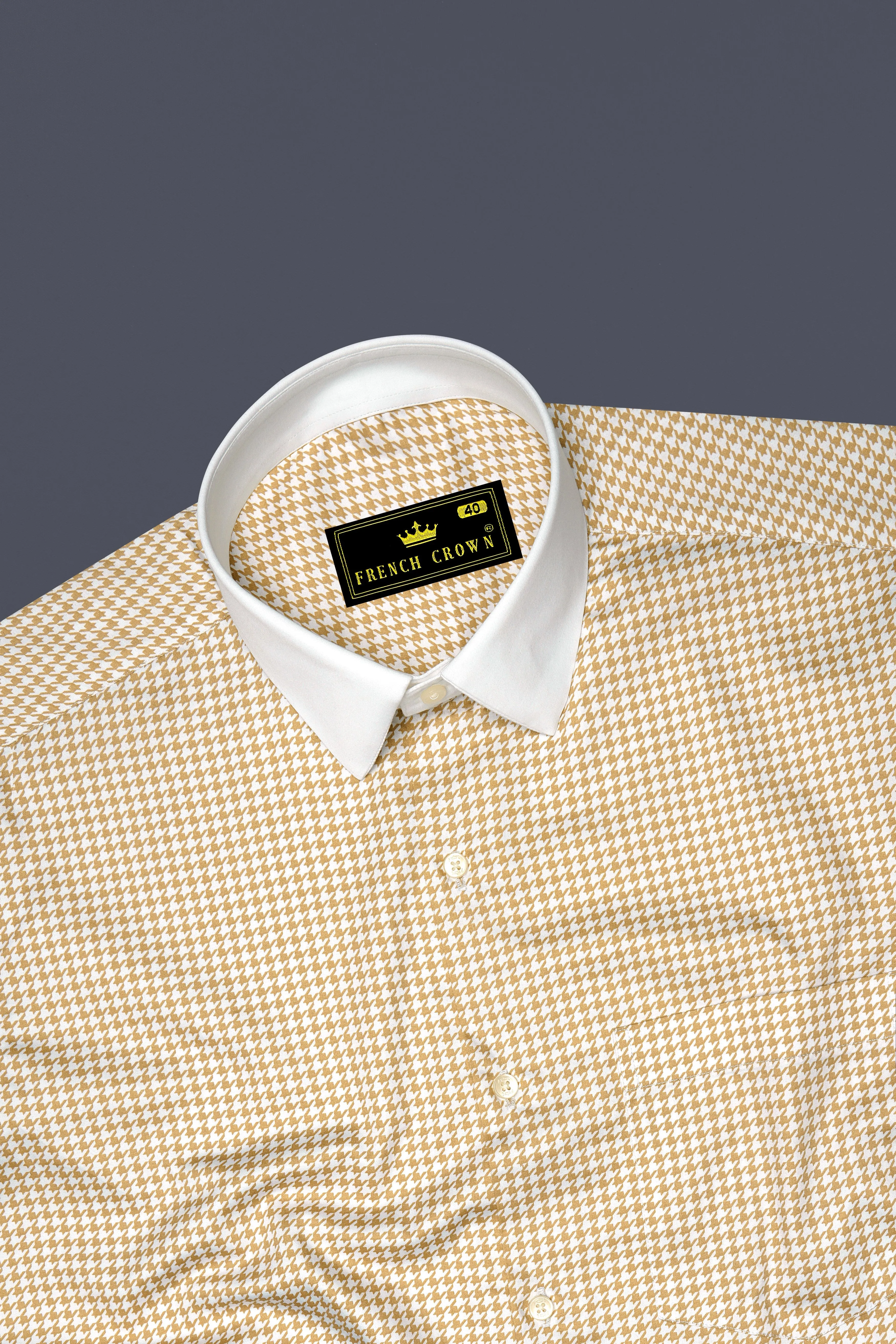 Rustiq-Barley Brown And Bright White Houndstooth Printed Super Soft Premium Cotton Dress White Cuff Collar Shirt sold by French Crown product image thumbnail 5
