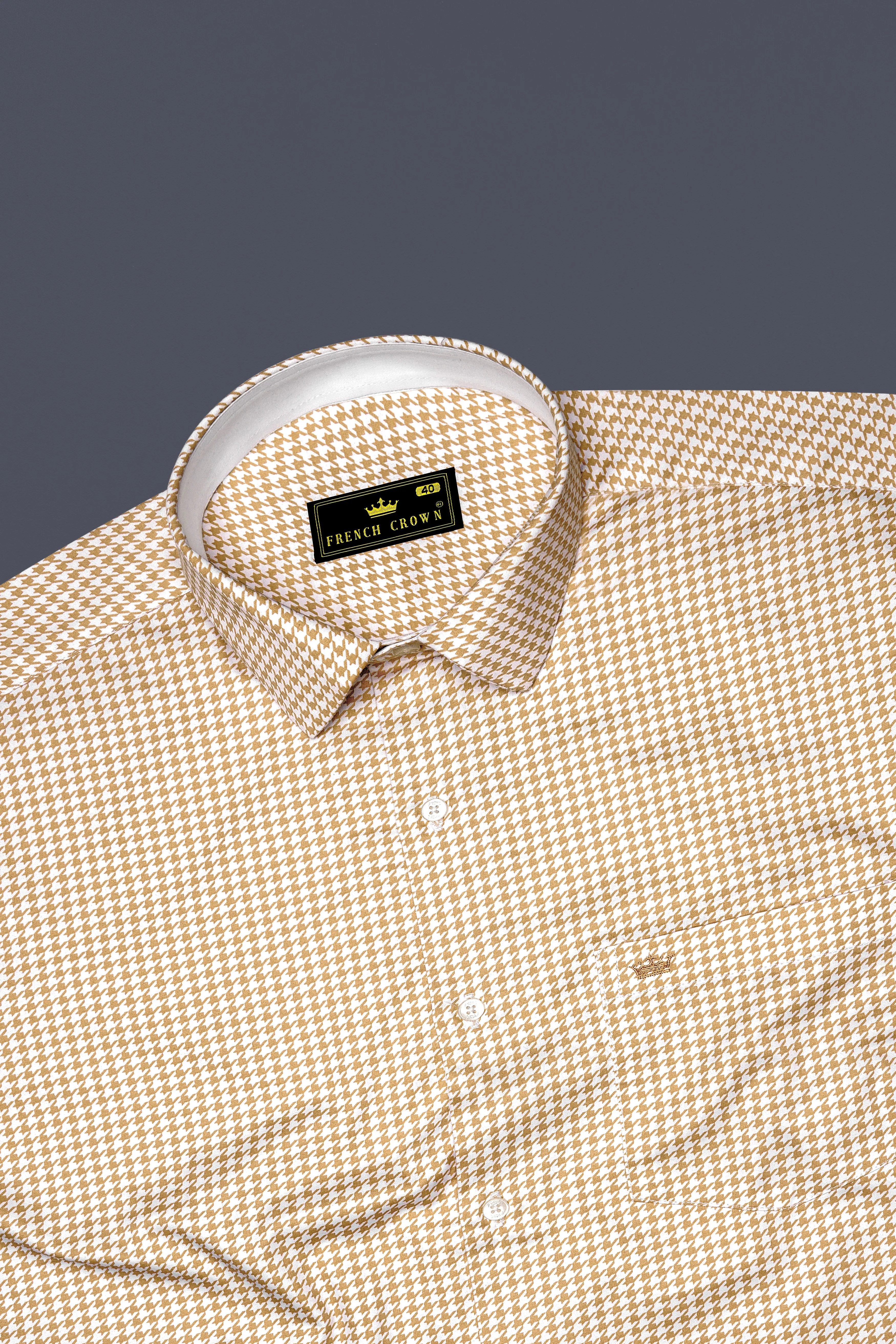 Rustiq-Barley Brown And Bright White Houndstooth Printed Super Soft Premium Cotton Dress Shirt sold by French Crown product image thumbnail 5