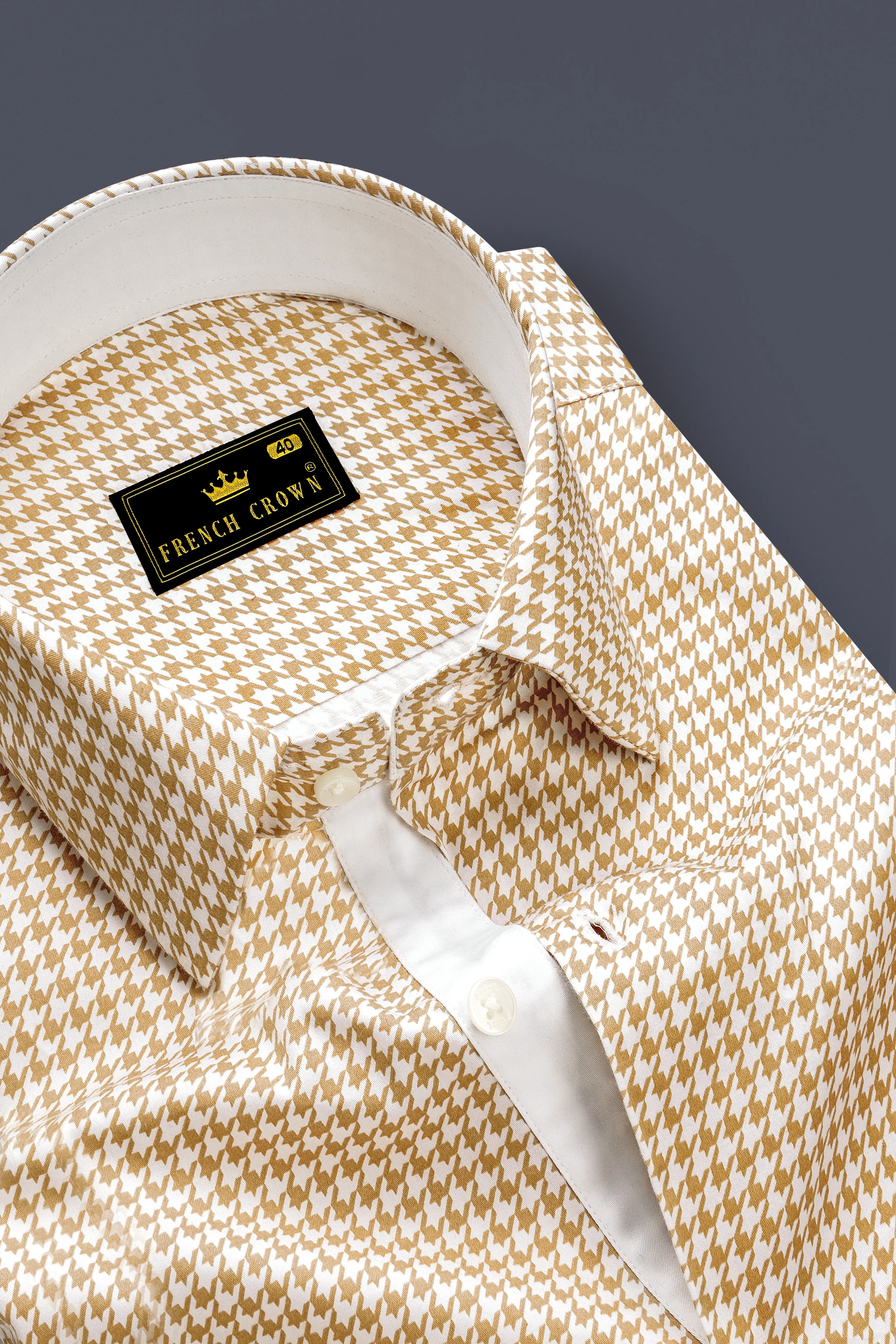 Rustiq-Barley Brown And Bright White Houndstooth Printed Super Soft Premium Cotton Dress Shirt sold by French Crown product image thumbnail 2