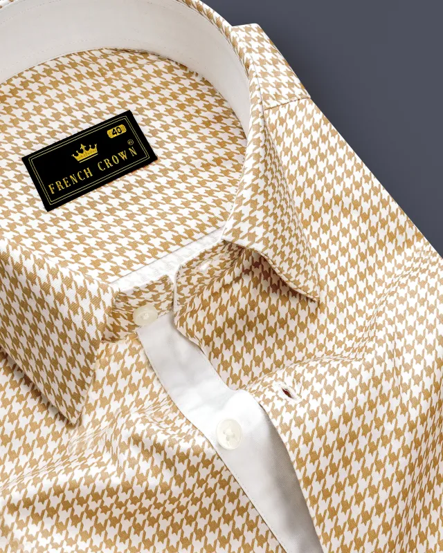 Rustiq-Barley Brown And Bright White Houndstooth Printed Super Soft Premium Cotton Dress Shirt sold by French Crown