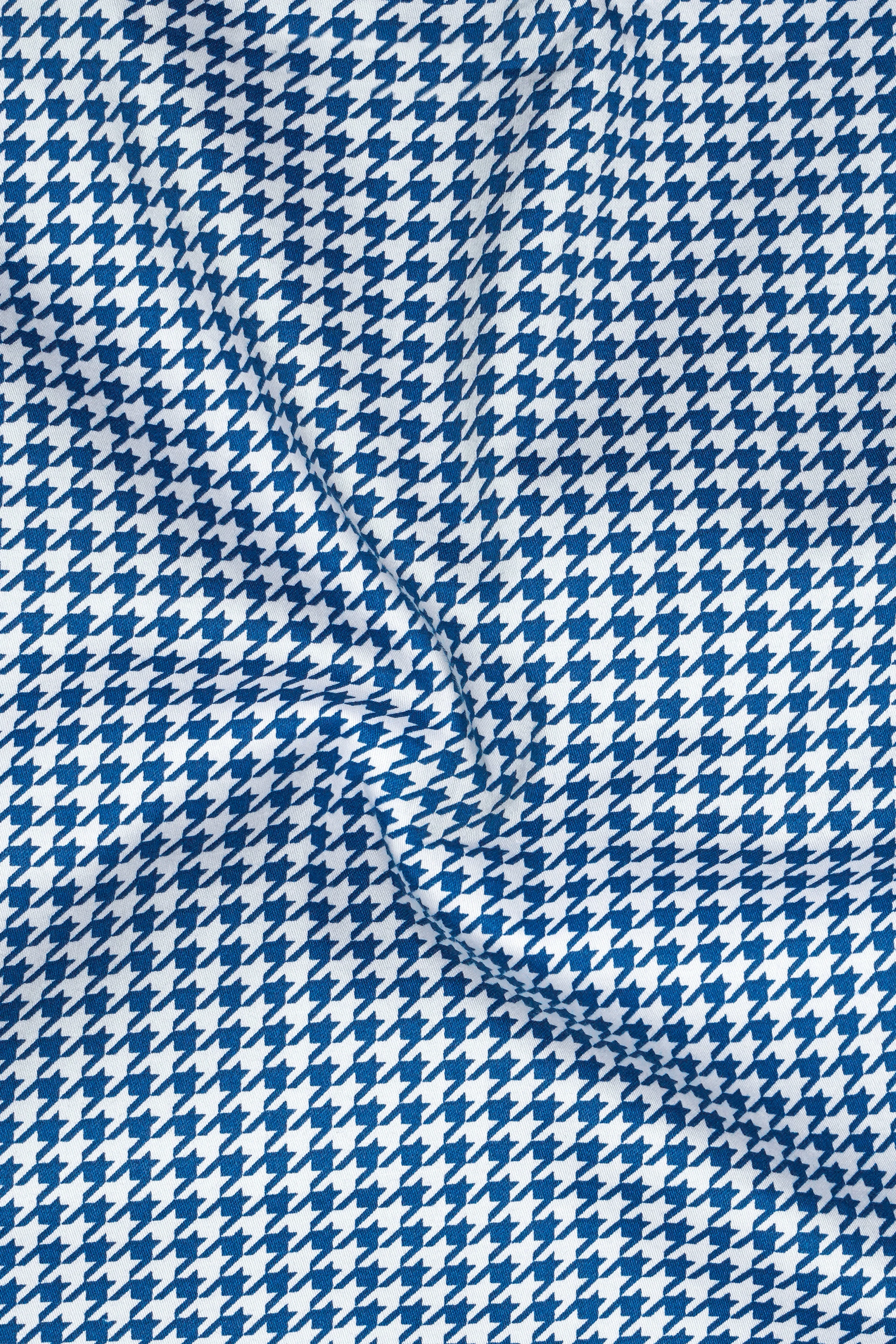 Creston-Lapis Blue And Bright White Houndstooth Printed Super Soft Premium Cotton Dress White Cuff Collar Shirt sold by French Crown product image thumbnail 3