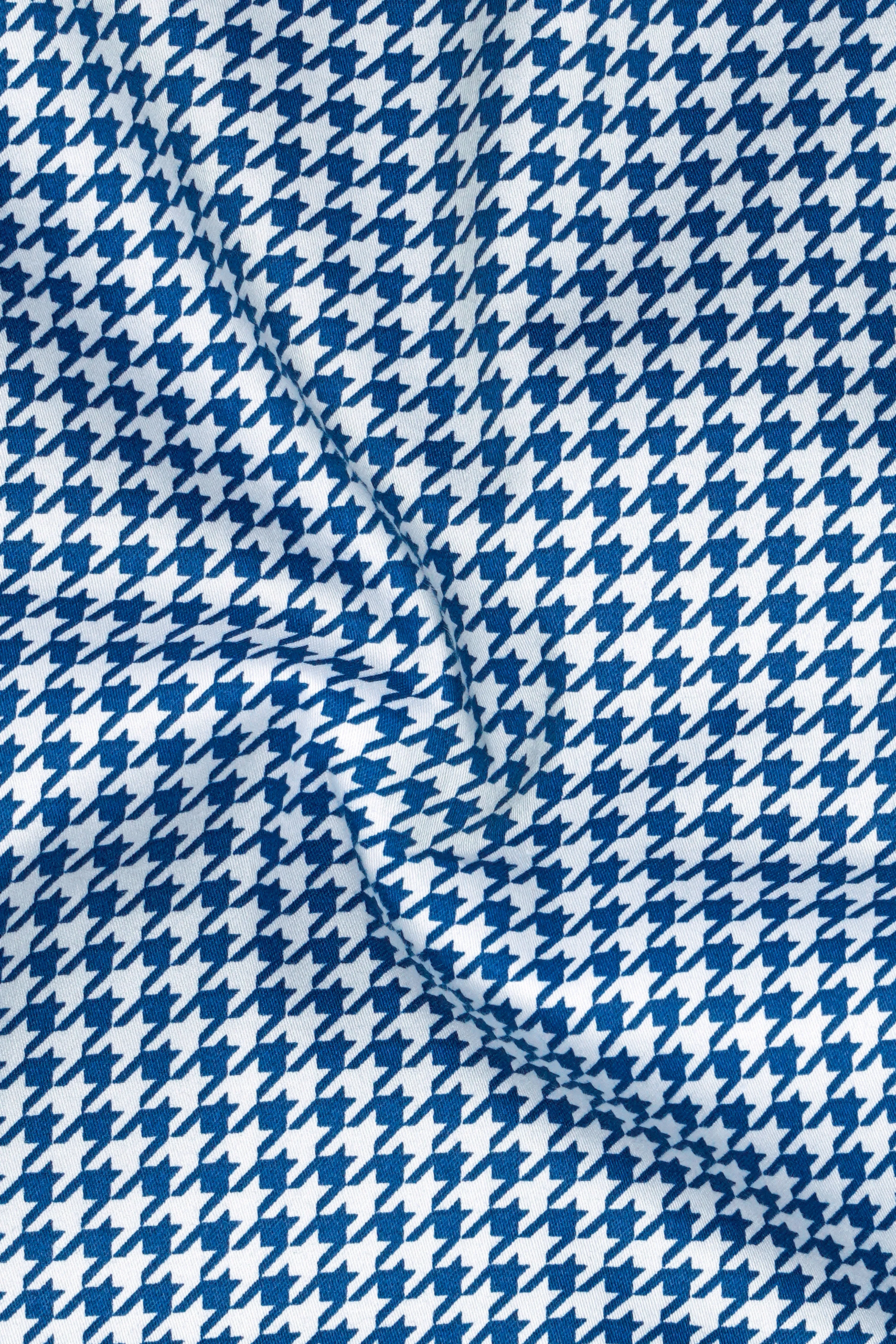 Creston-Lapis Blue And Bright White Houndstooth Printed Subtle Sheen Super Soft Premium Cotton Dress Shirt sold by French Crown product image thumbnail 3
