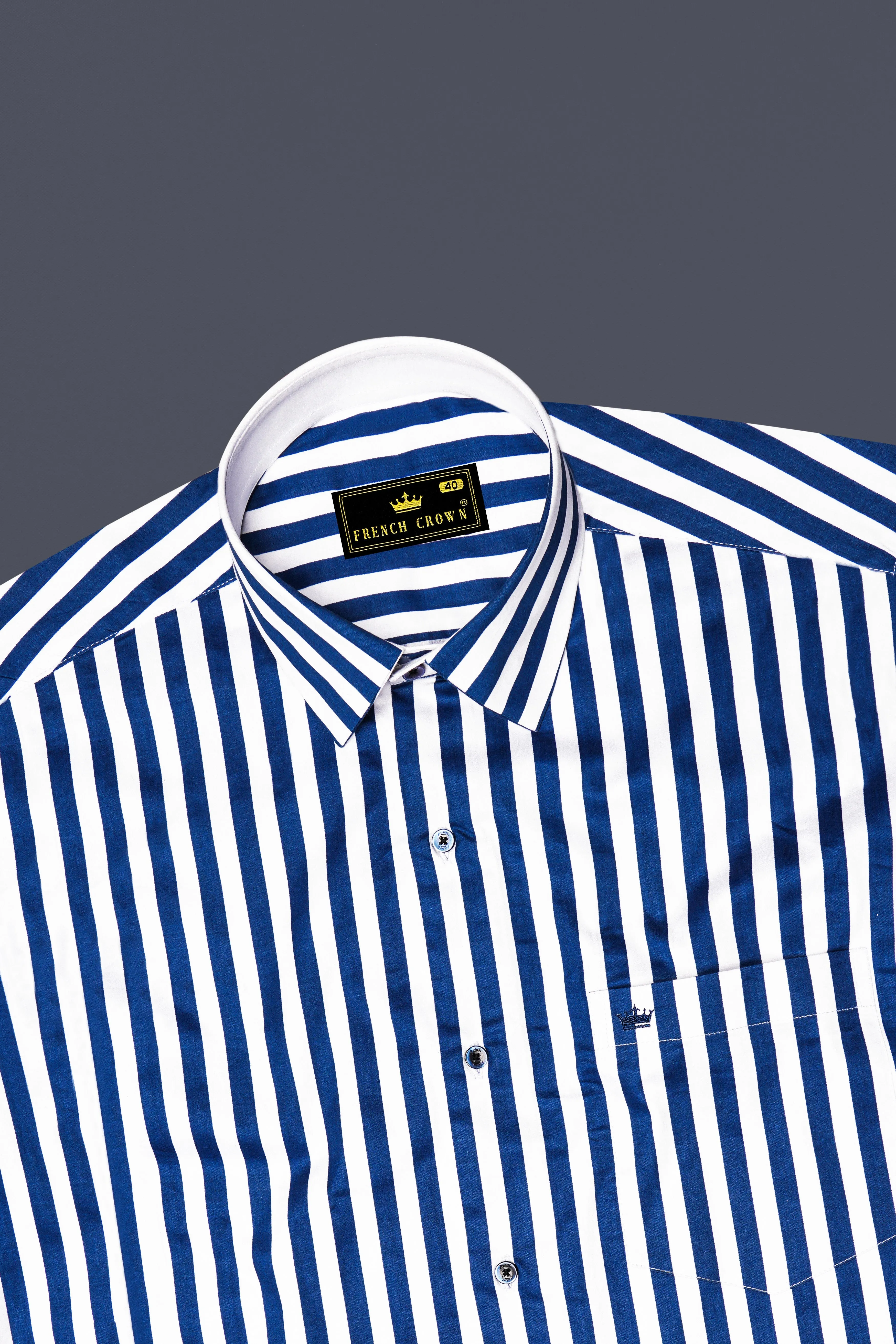 Tailiq-Regal Blue and Bright White Striped Super Soft Premium Cotton Dress Shirt sold by French Crown product image thumbnail 5