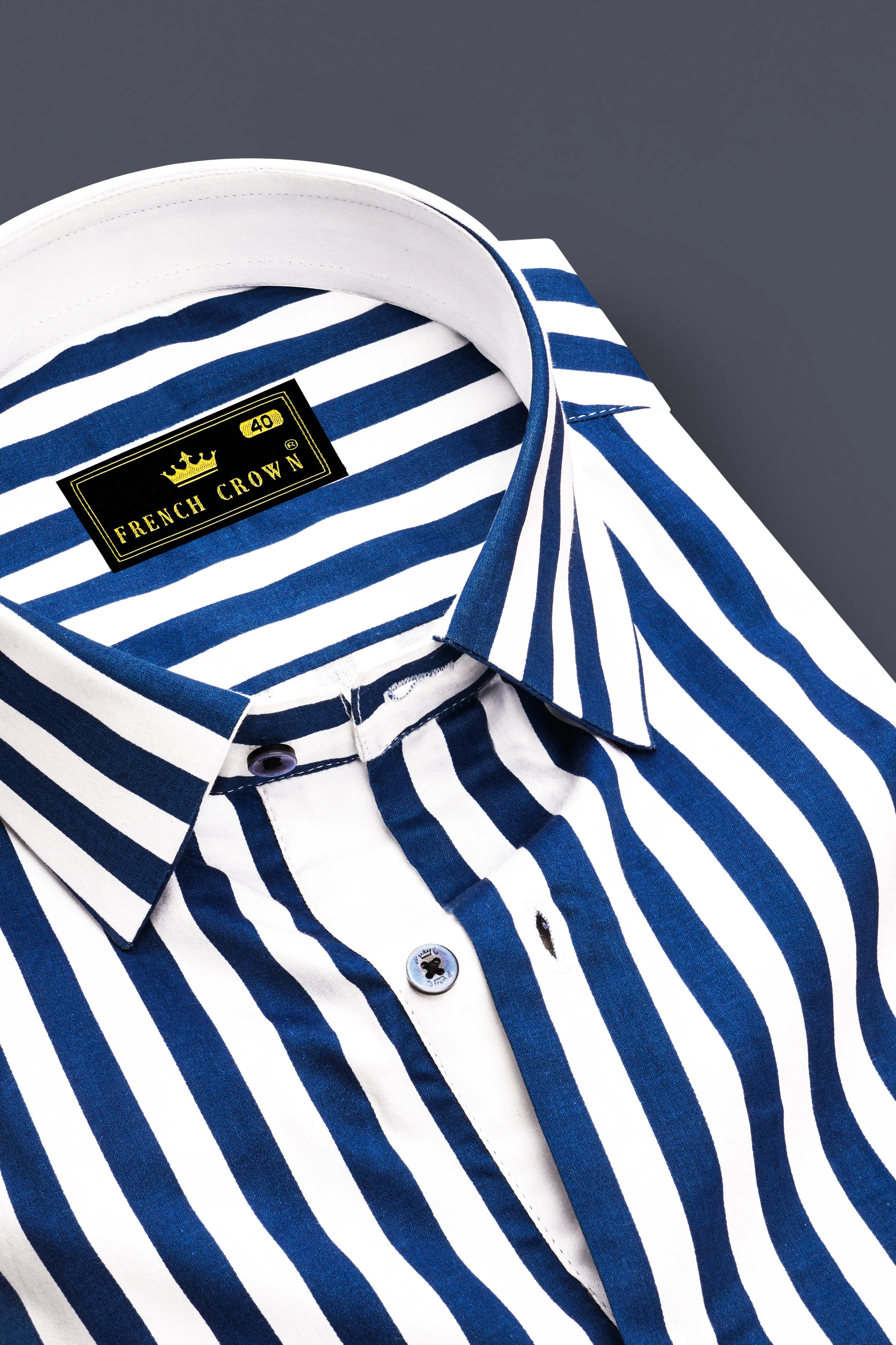 Tailiq-Regal Blue and Bright White Striped Super Soft Premium Cotton Dress Shirt sold by French Crown product image thumbnail 2