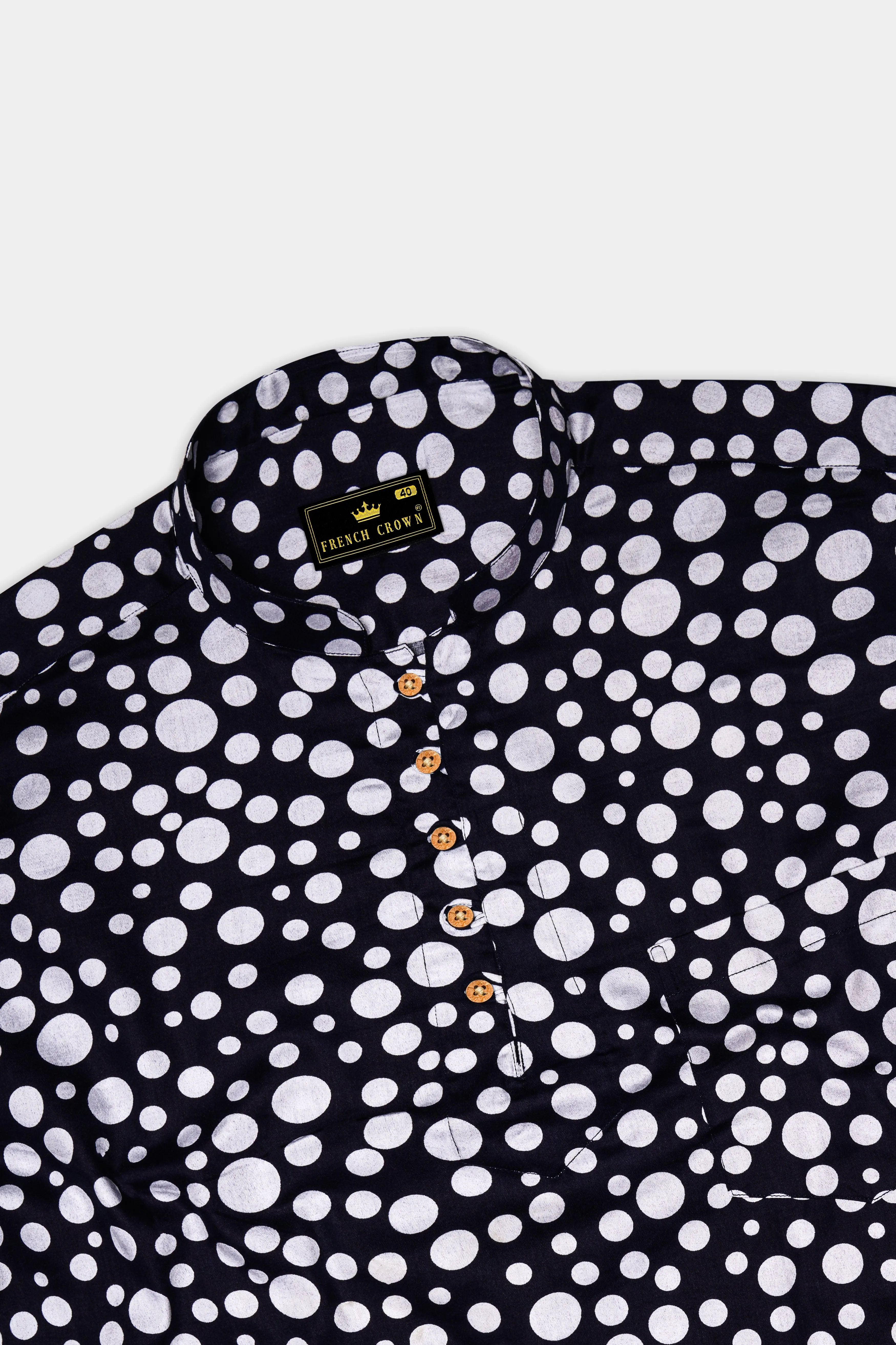 Vistiq-Mirage Blue And Bright White Polka Dot Printed Subtle Sheen Super Soft Premium Cotton Casual Kurta Shirt sold by French Crown product image thumbnail 5