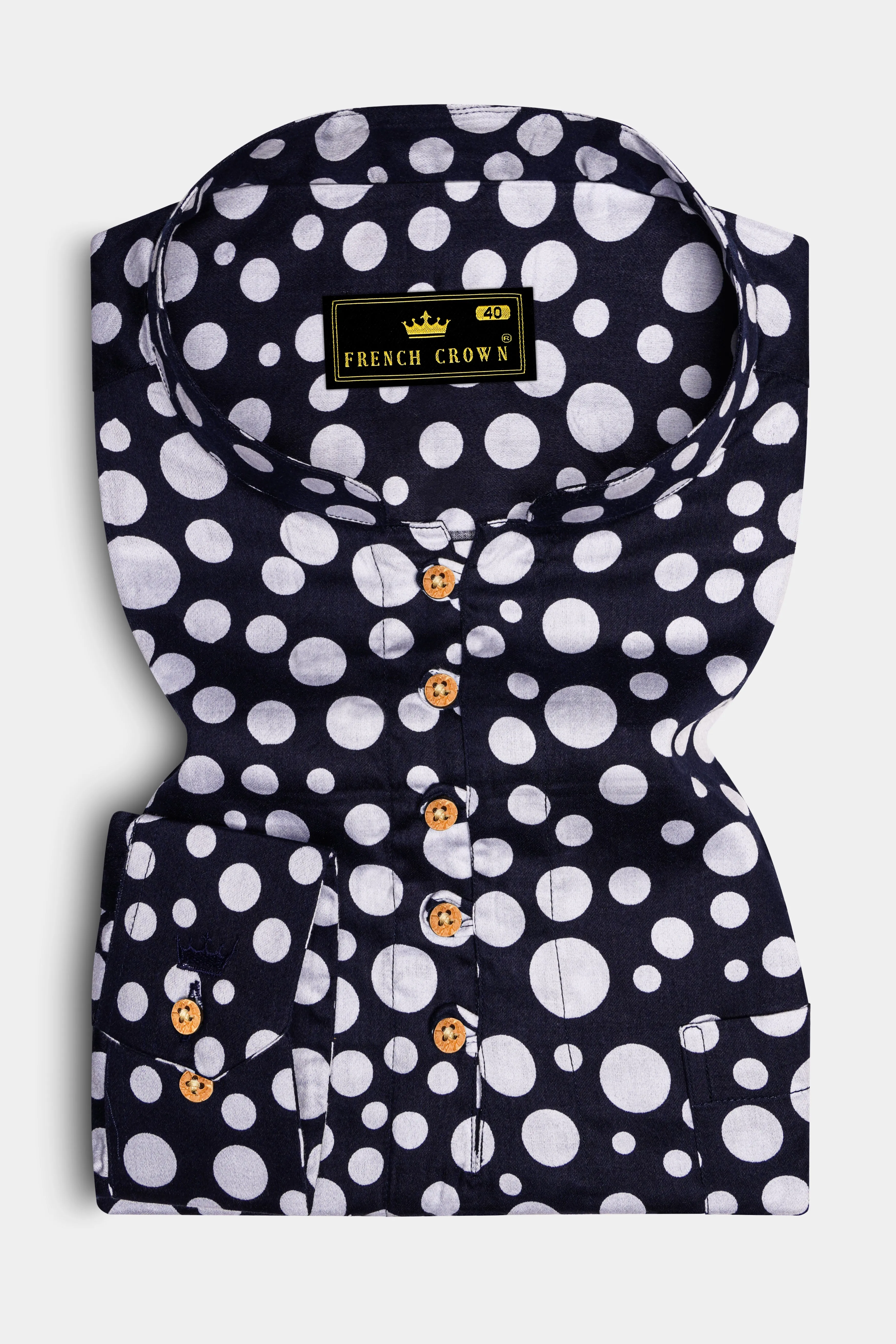 Vistiq-Mirage Blue And Bright White Polka Dot Printed Subtle Sheen Super Soft Premium Cotton Casual Kurta Shirt sold by French Crown product image thumbnail 2