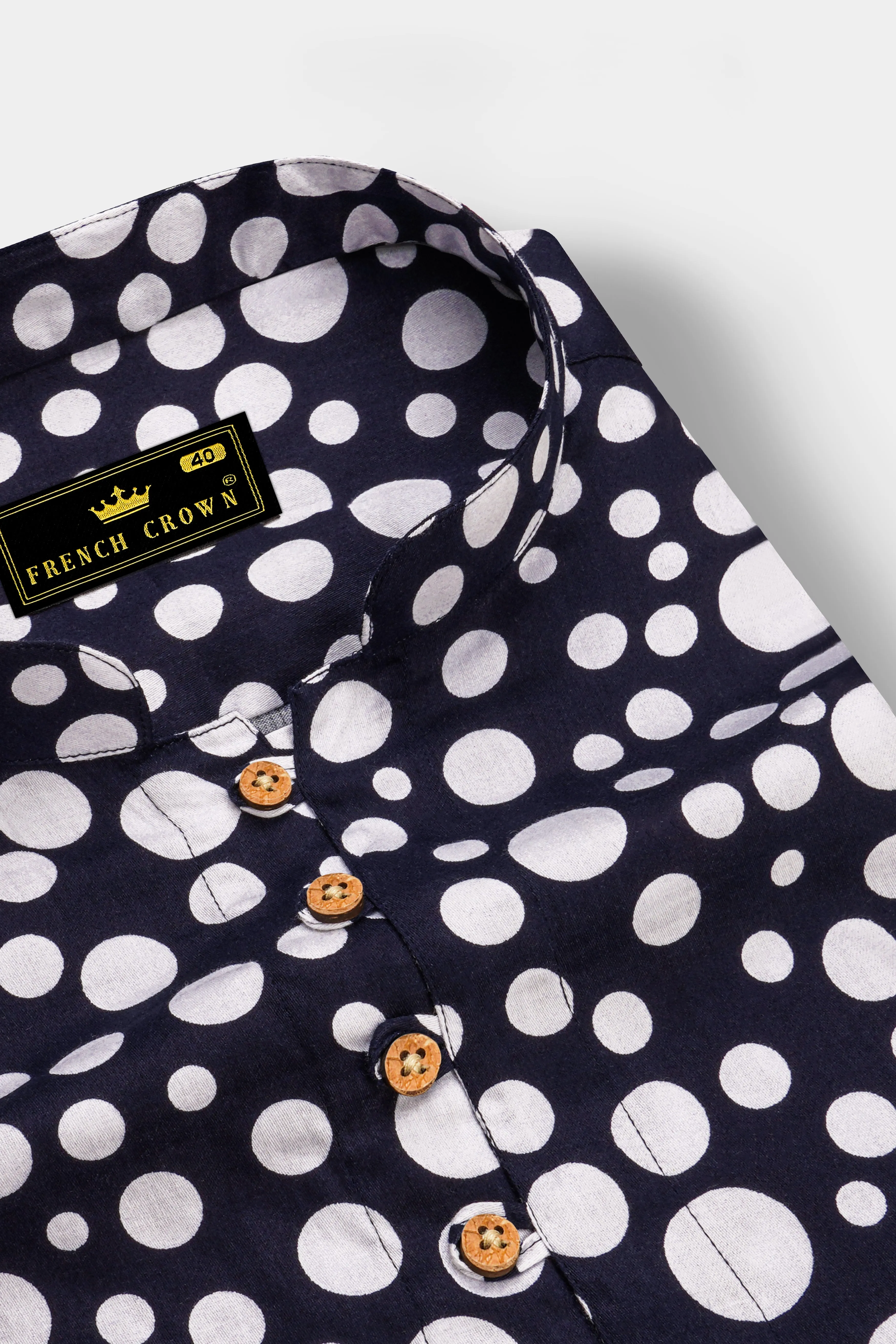 Vistiq-Mirage Blue And Bright White Polka Dot Printed Subtle Sheen Super Soft Premium Cotton Casual Kurta Shirt sold by French Crown product image thumbnail 4