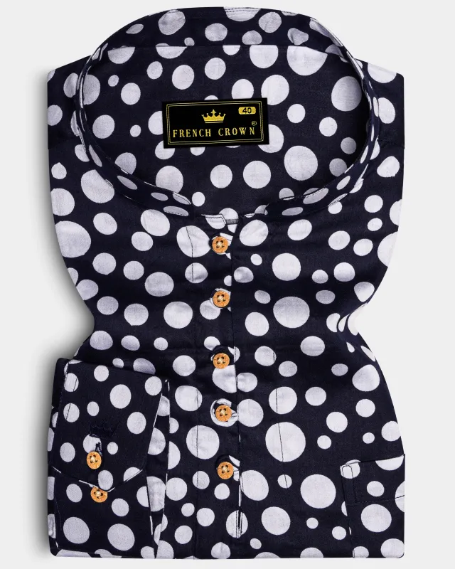 Vistiq-Mirage Blue And Bright White Polka Dot Printed Subtle Sheen Super Soft Premium Cotton Casual Kurta Shirt sold by French Crown