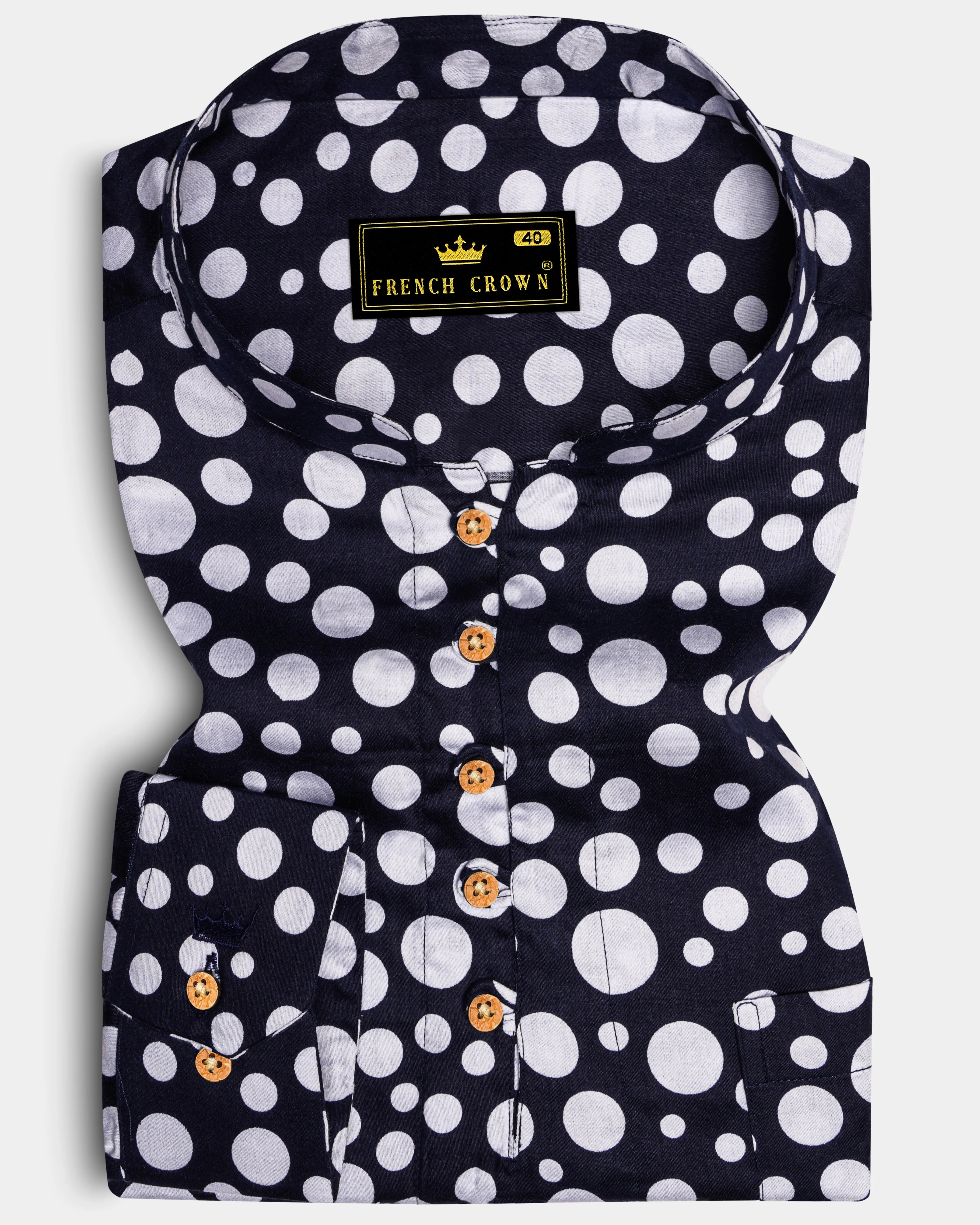 Vistiq-Mirage Blue And Bright White Polka Dot Printed Subtle Sheen Super Soft Premium Cotton Casual Kurta Shirt sold by French Crown